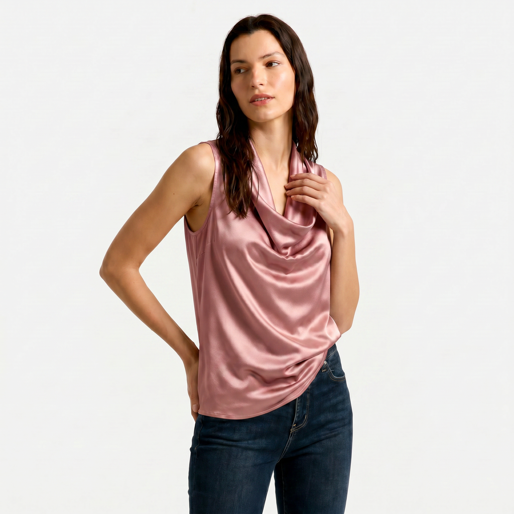 Women's Cowl Neck Sleeveless Cami Top - Draped Front