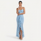 Women's Sweetheart Ruched Asymmetric Ruffle Maxi Dress