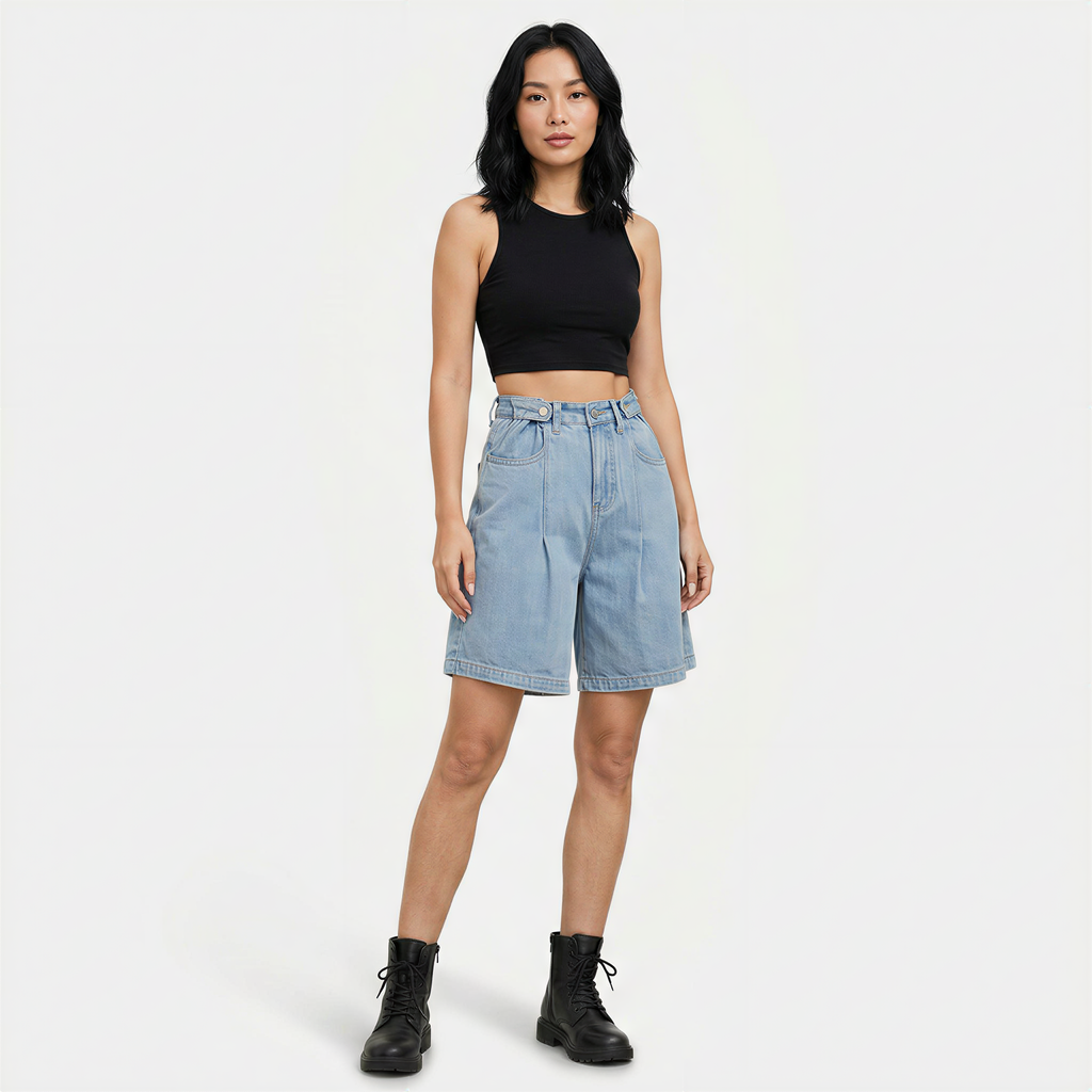 Women's Denim Bermuda Shorts Adjustable Waist