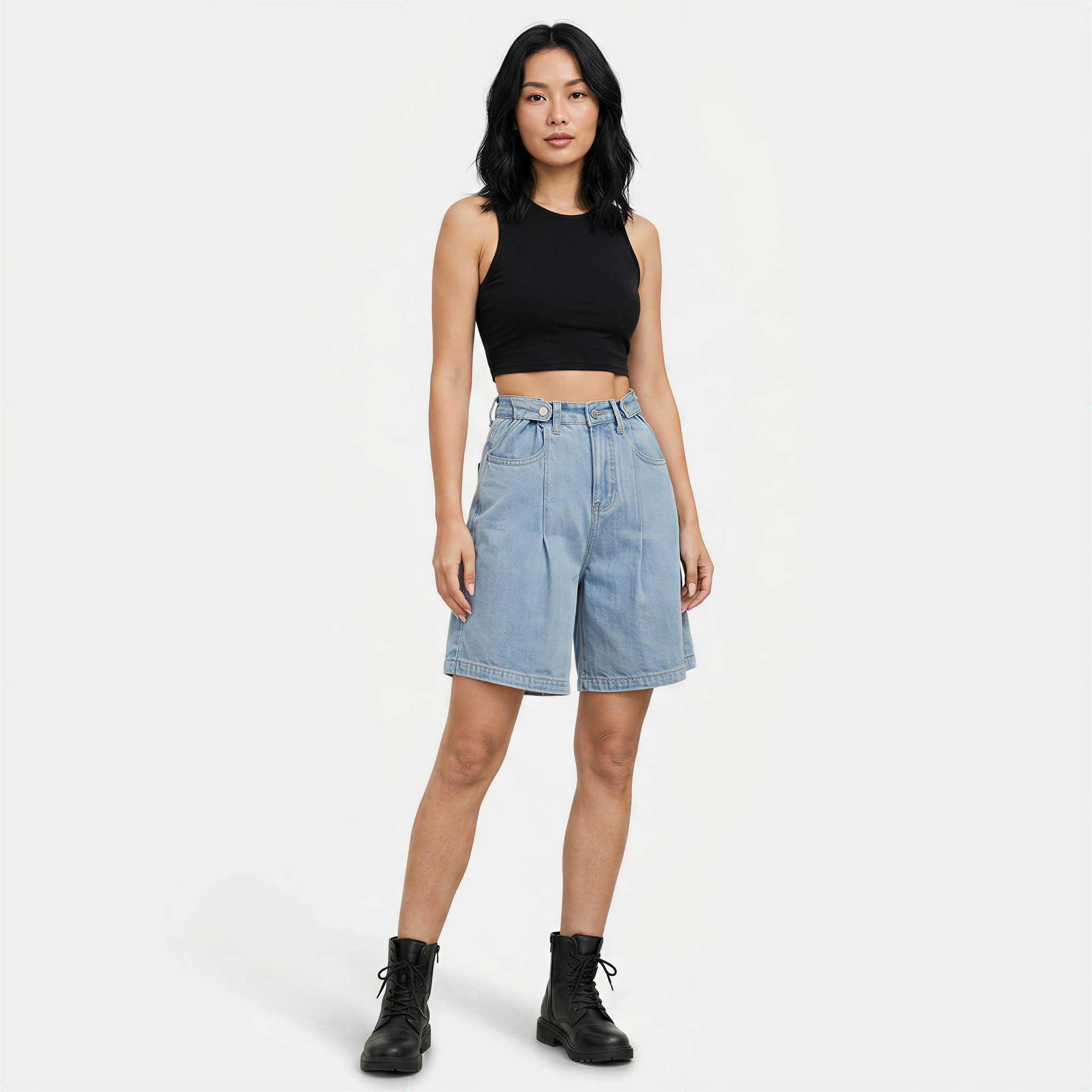 Women's Denim Bermuda Shorts Adjustable Waist