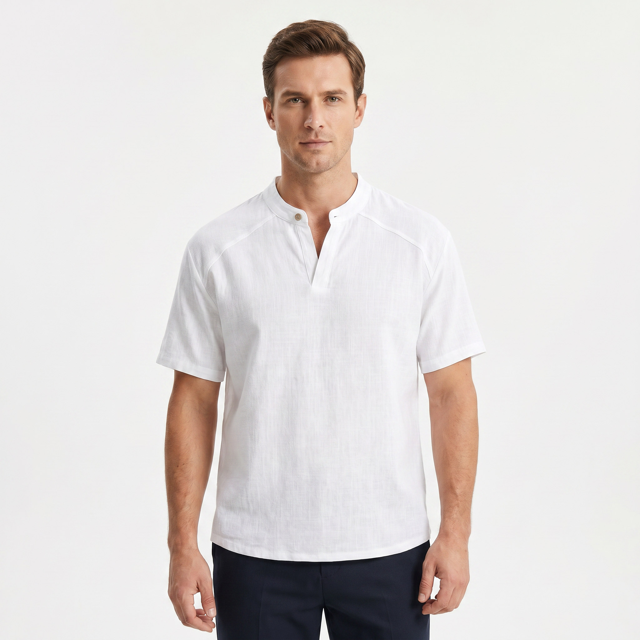 Men's Linen Short Sleeve Henley T-Shirt