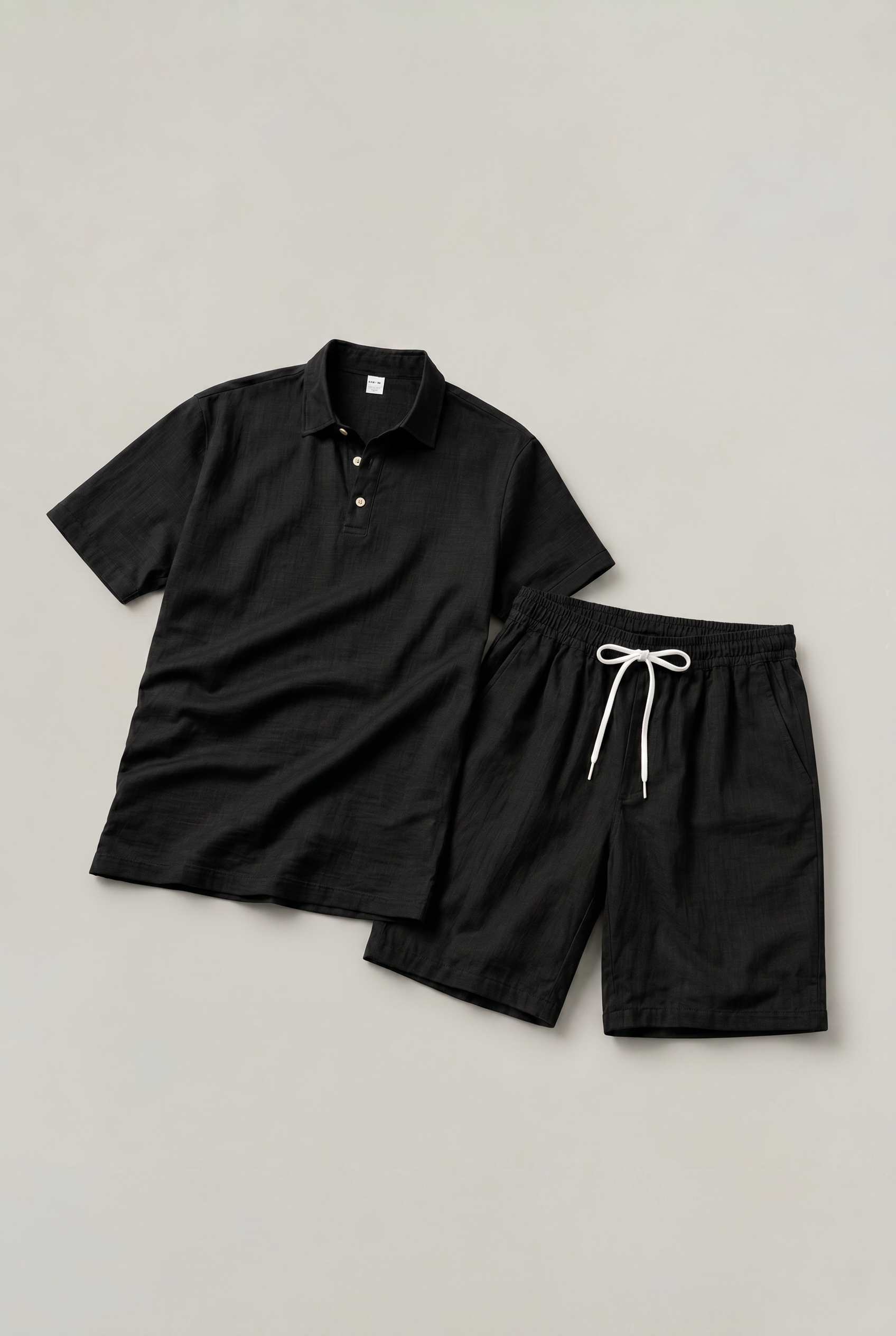 Men's Linen Short Sleeve Polo Shirt and Shorts Set