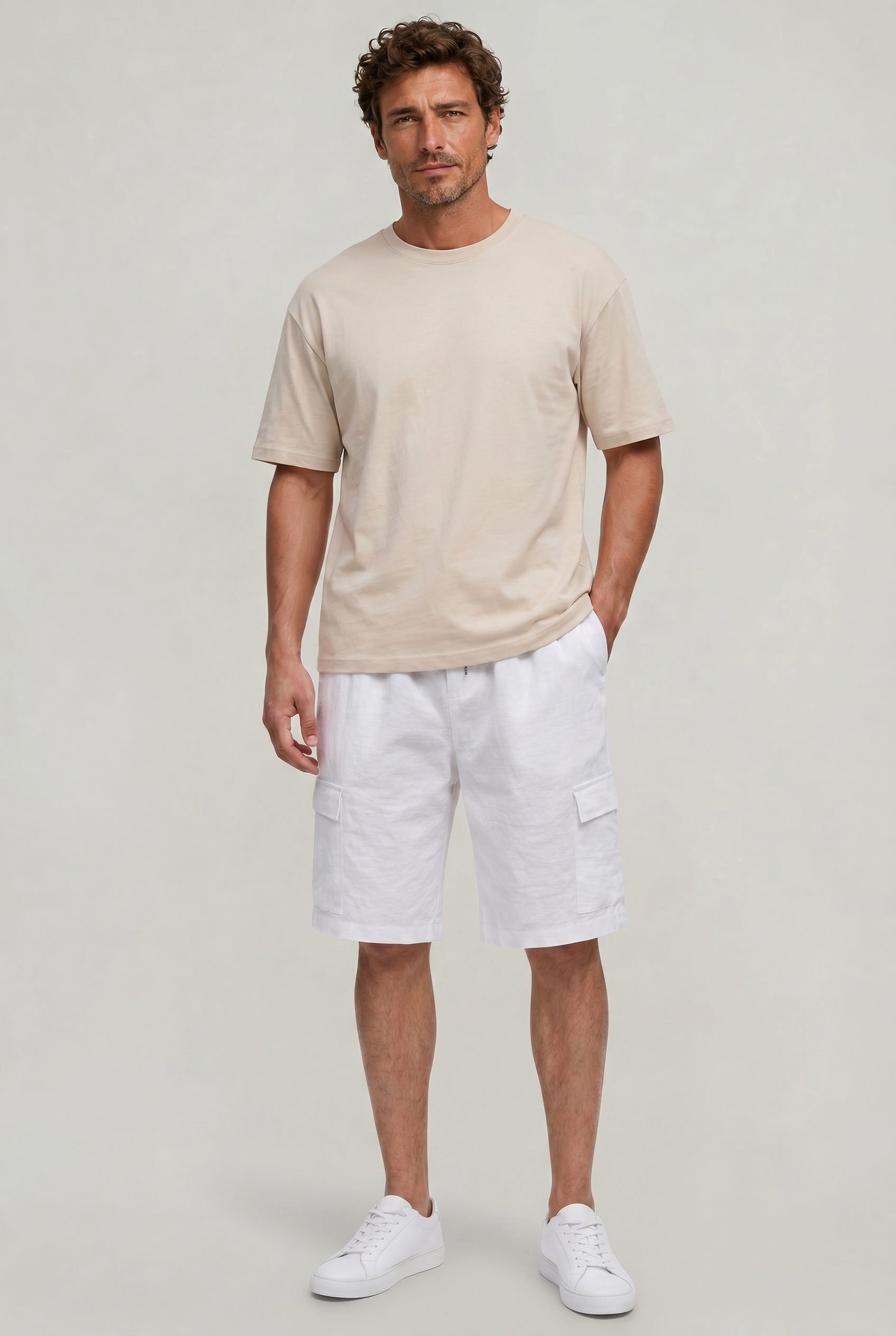 Men's Linen Cargo Shorts Drawstring Waist