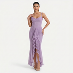 Women's Sweetheart Ruched Asymmetric Ruffle Maxi Dress