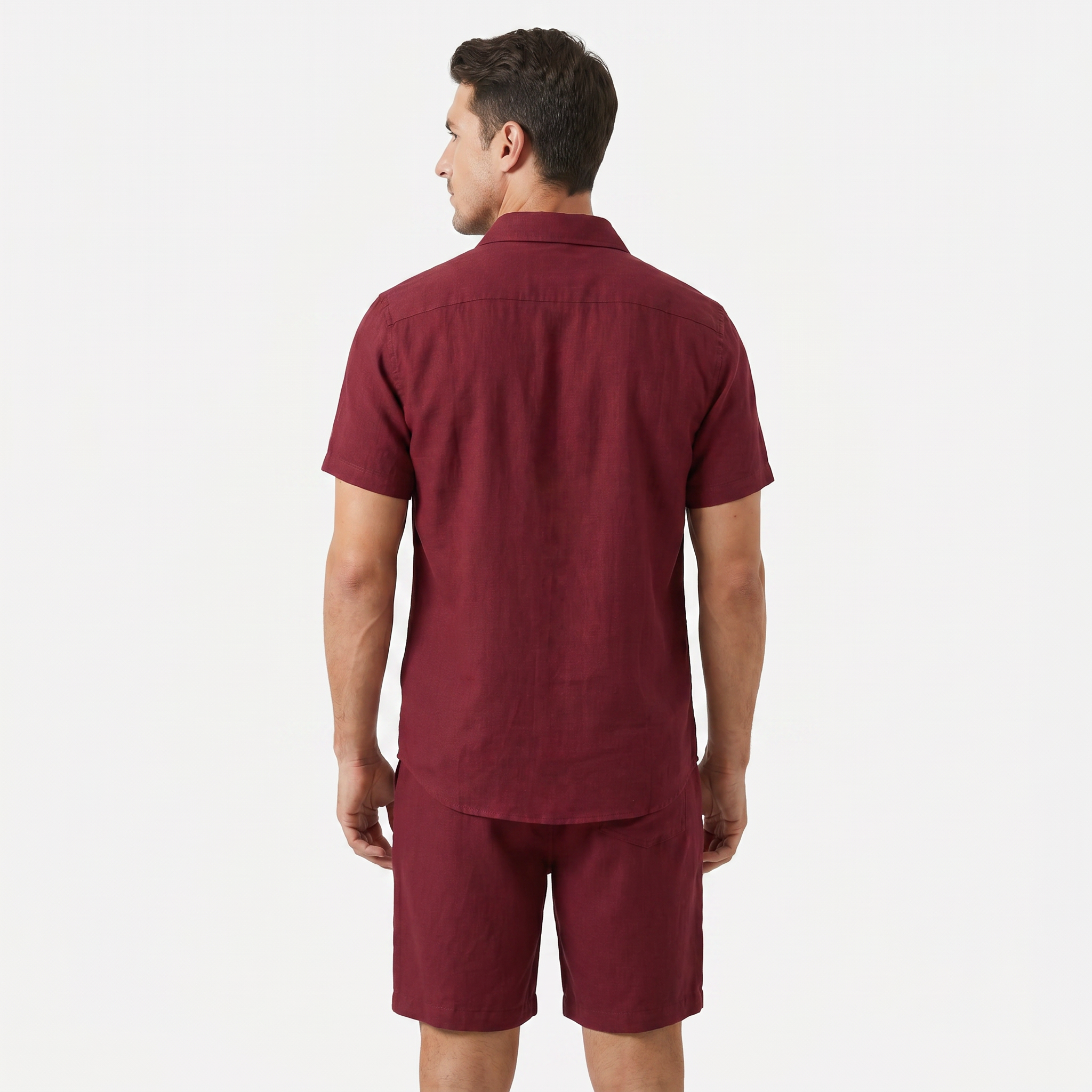 Men's Linen Buttoned Short Sleeve Shirt and Shorts Two Piece Set