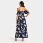 Women's Floral Off Shoulder Wrap Maxi Dress with Split