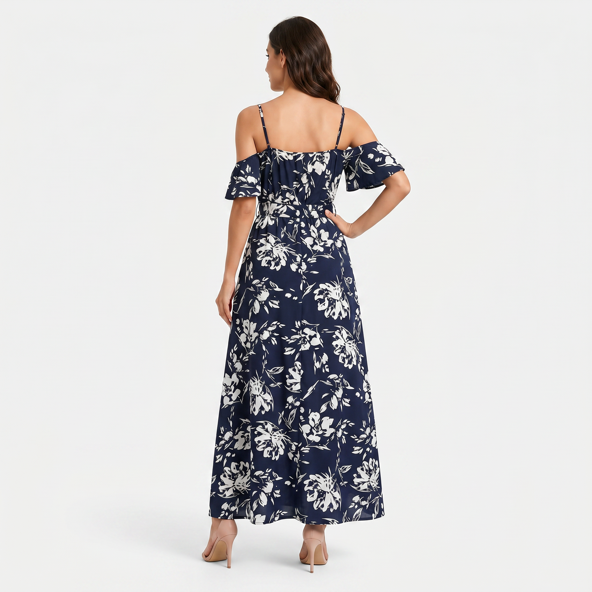 Women's Floral Off Shoulder Wrap Maxi Dress with Split