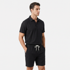 Men's Linen Short Sleeve Polo Shirt and Shorts Set