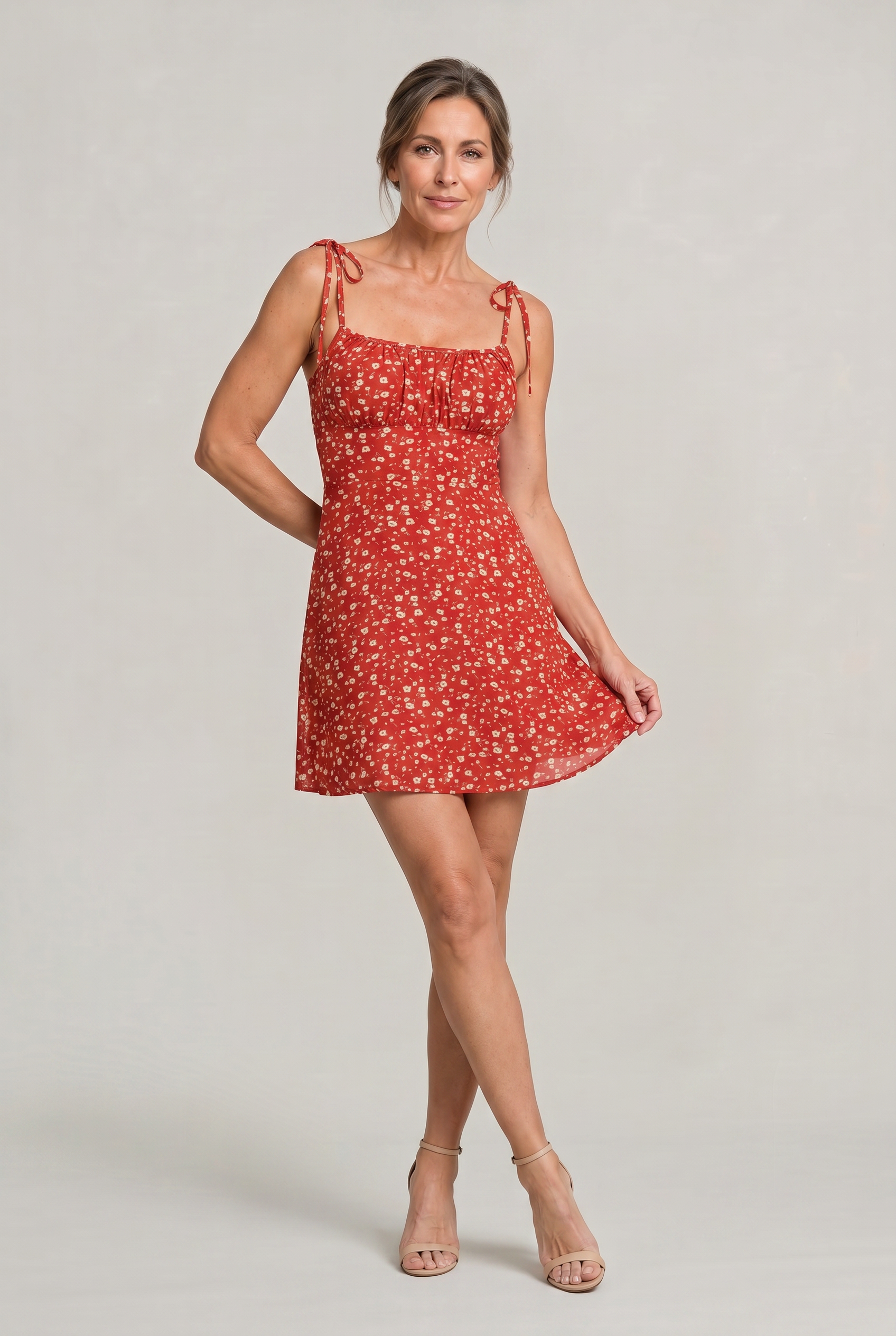 Women's Floral Print Tie Strap Mini Dress