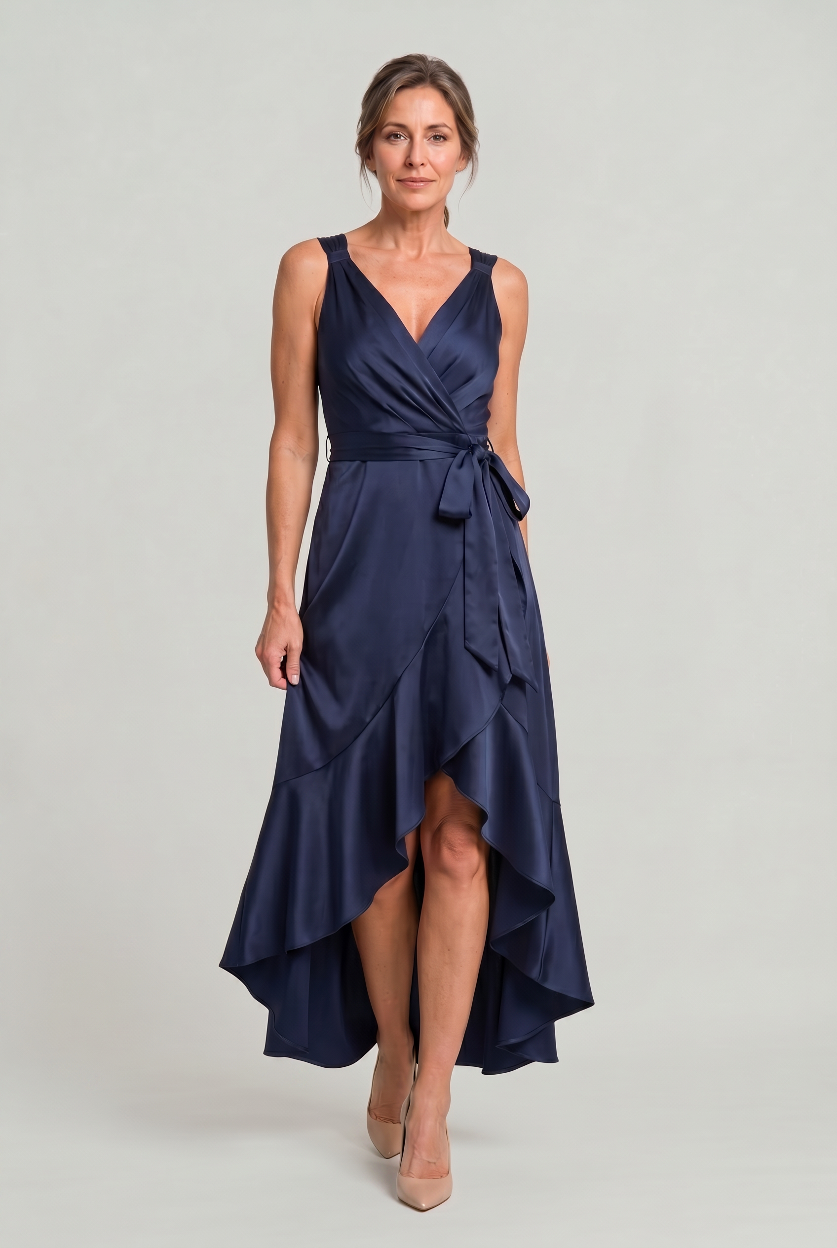 Women's Elegant Sleeveless Wrap Midi Dress