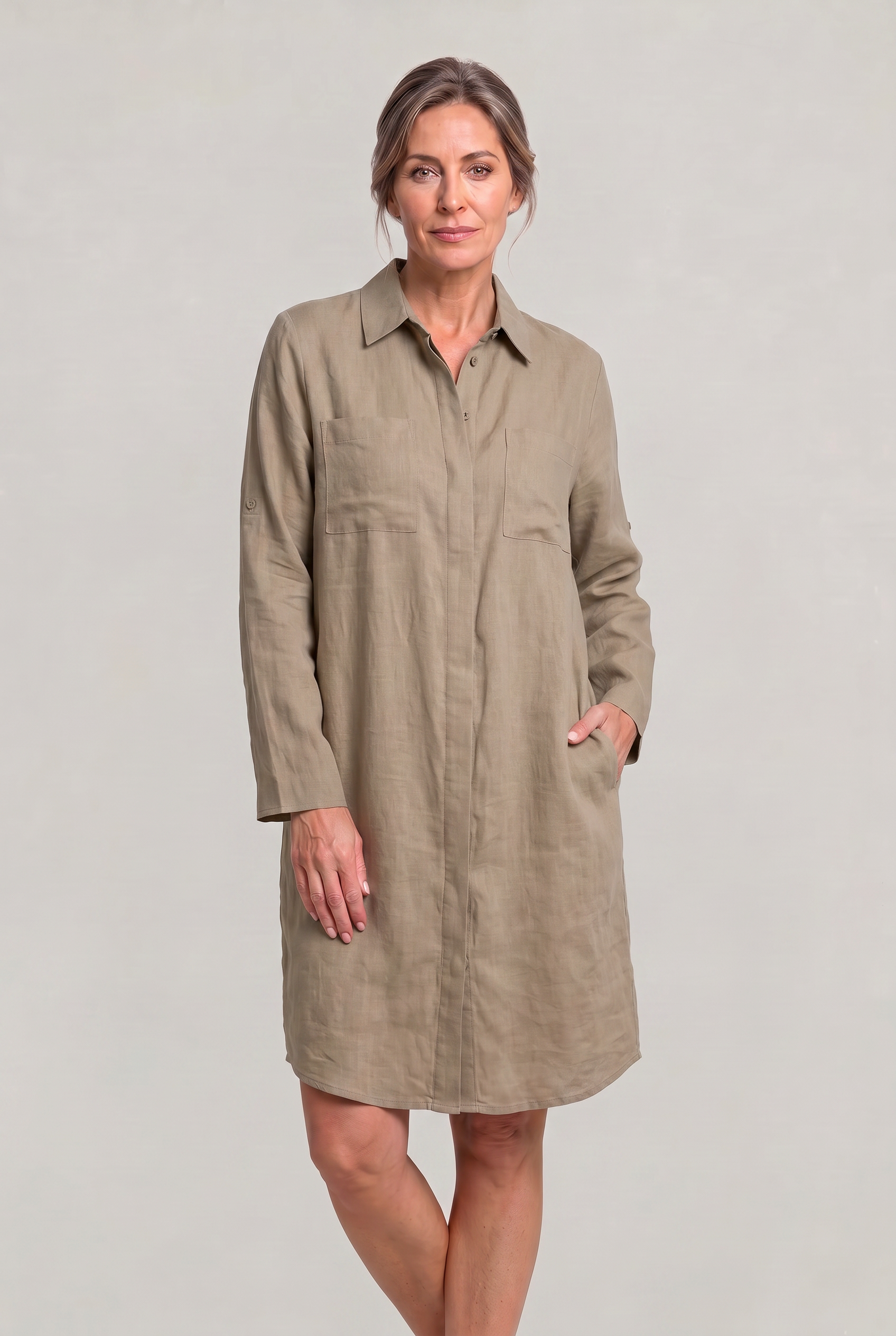 Women's Oversized Button Down Linen Shirt Dress