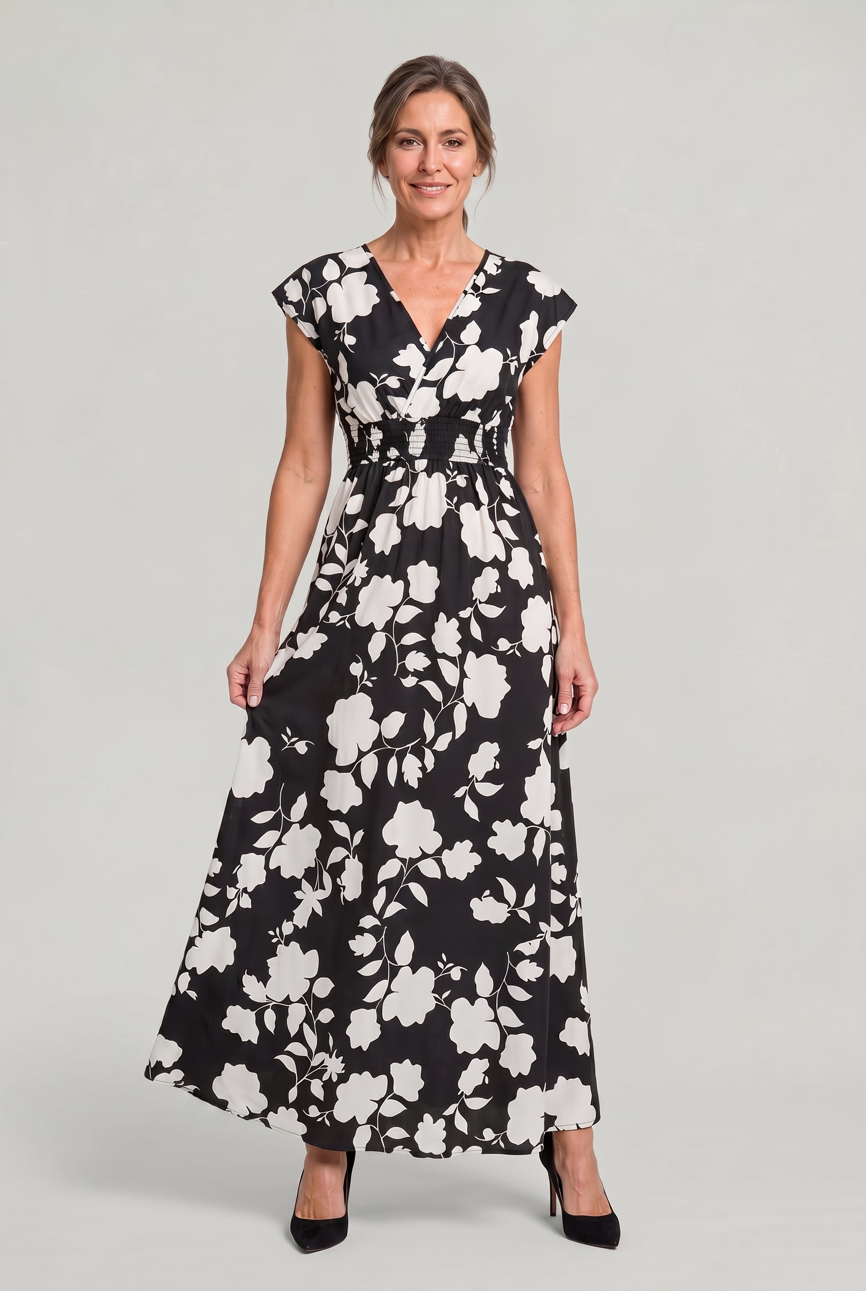 Women’s V-Neck Floral Print Summer Maxi Dress