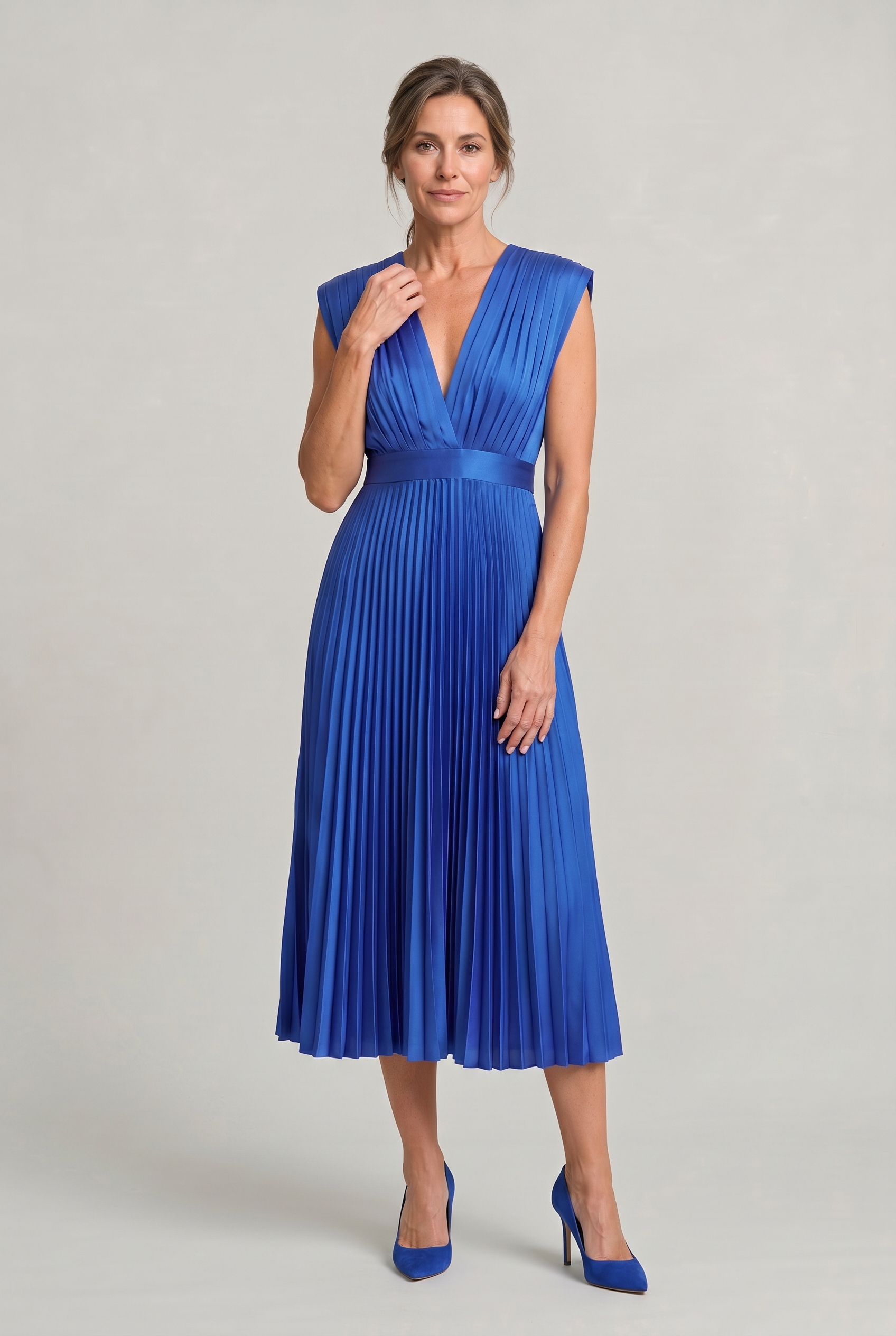 Women’s Pleated Midi V-Neck Wedding Guest Dress