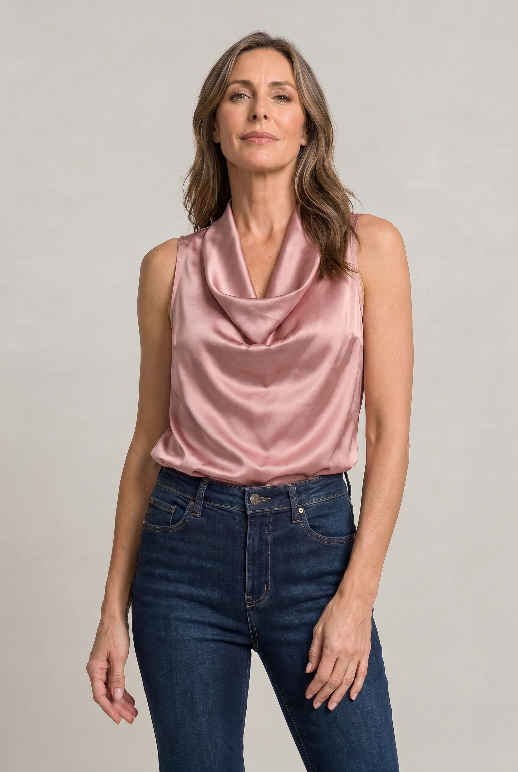 Women's Cowl Neck Sleeveless Cami Top - Draped Front