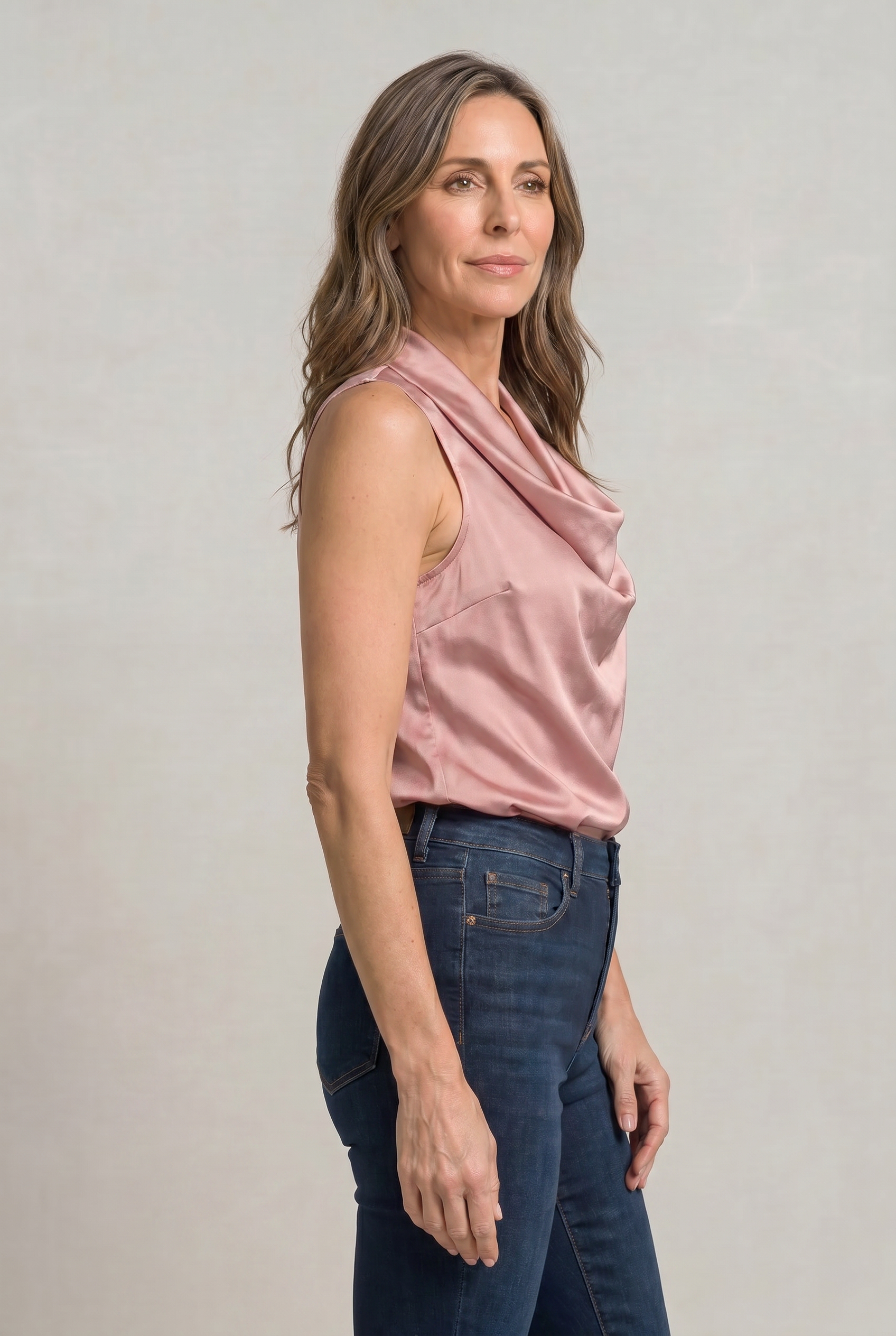 Women's Cowl Neck Sleeveless Cami Top - Draped Front