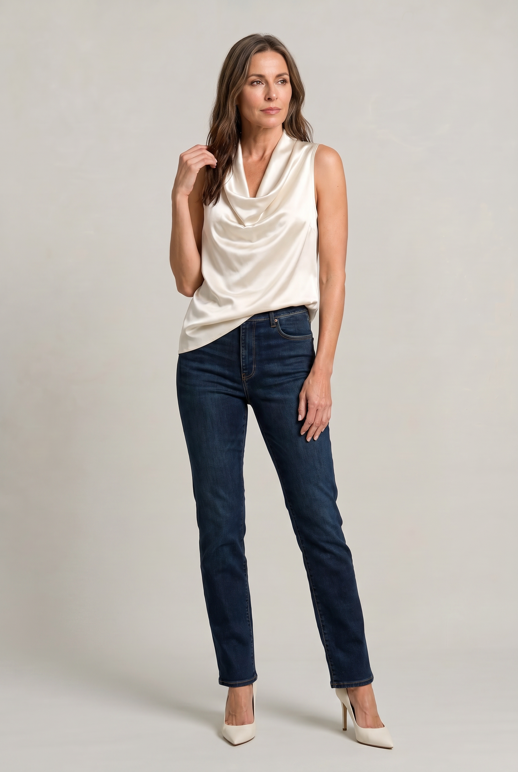 Women's Cowl Neck Sleeveless Cami Top - Draped Front