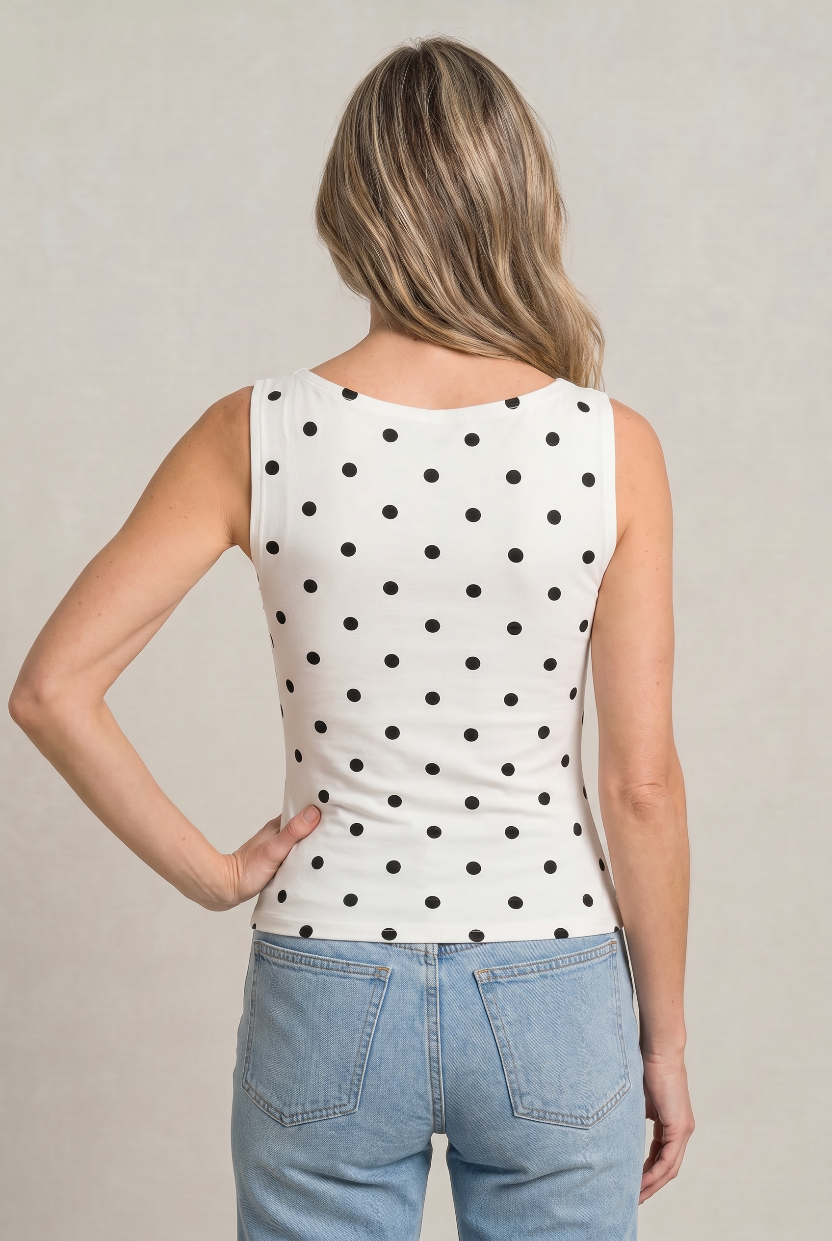 Women’s Polka Dot Sleeveless Tank Top – Fitted Round Neck Summer Top