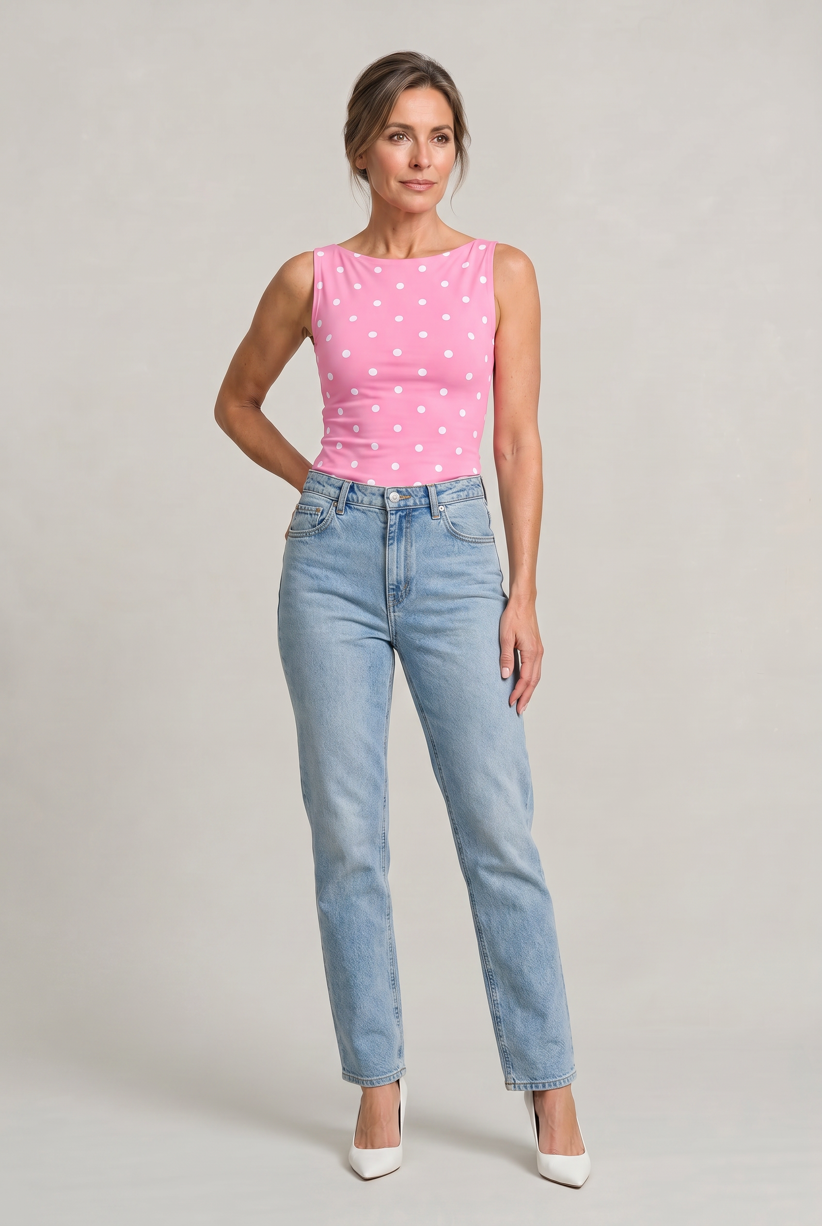 Women’s Polka Dot Sleeveless Tank Top – Fitted Round Neck Summer Top