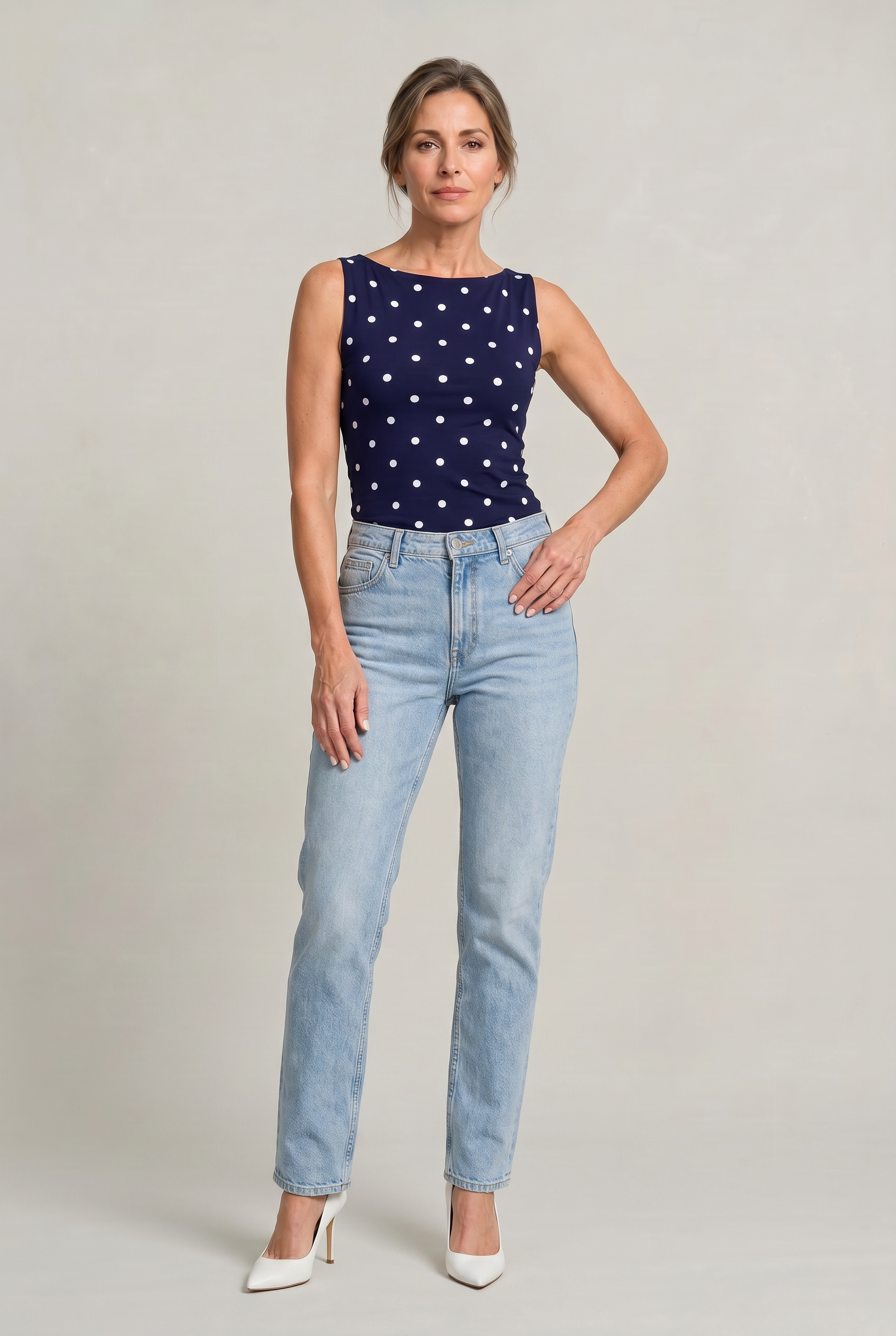 Women’s Polka Dot Sleeveless Tank Top – Fitted Round Neck Summer Top
