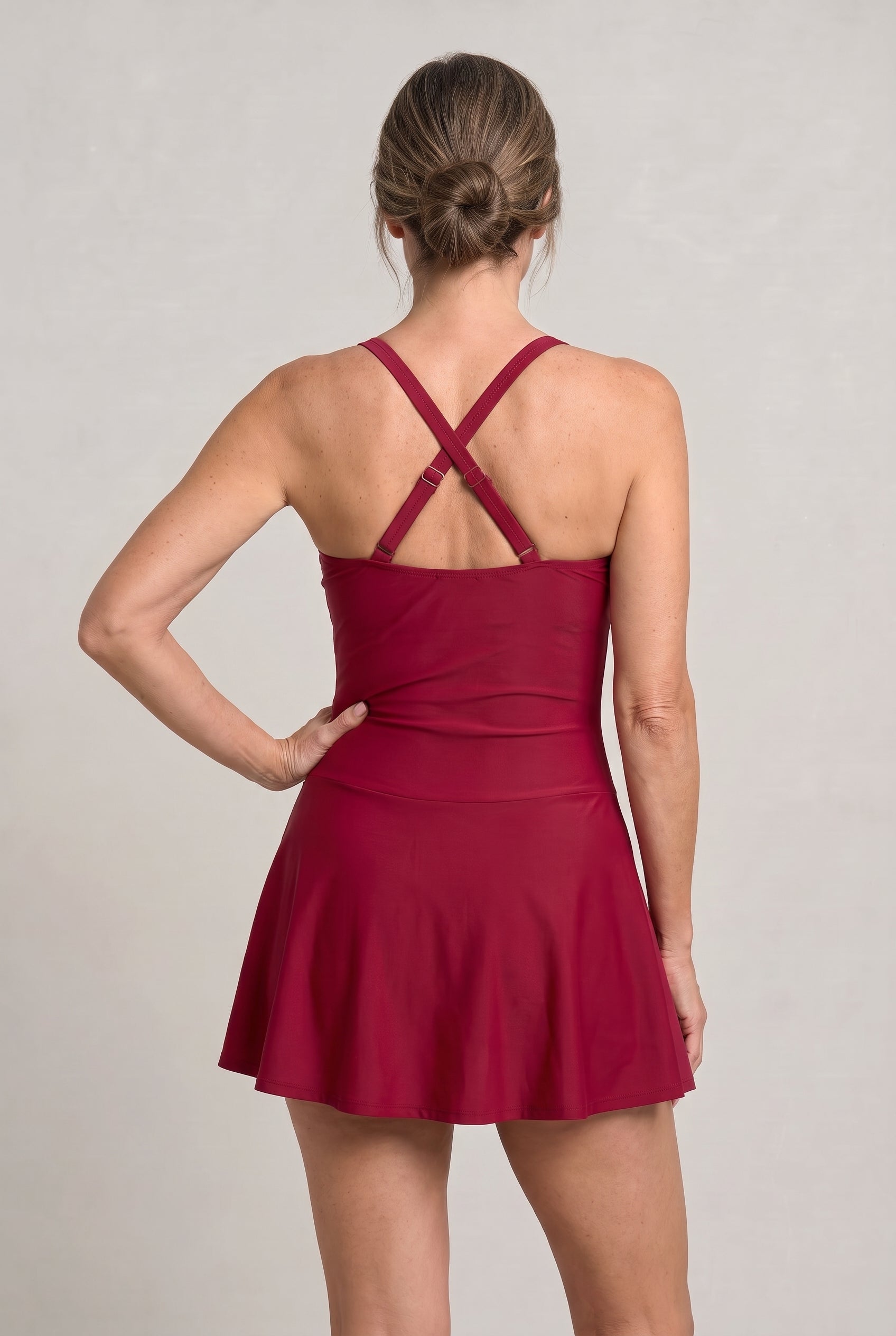 Women’s One-Piece Swimsuit with Sweetheart Neckline and Skirt