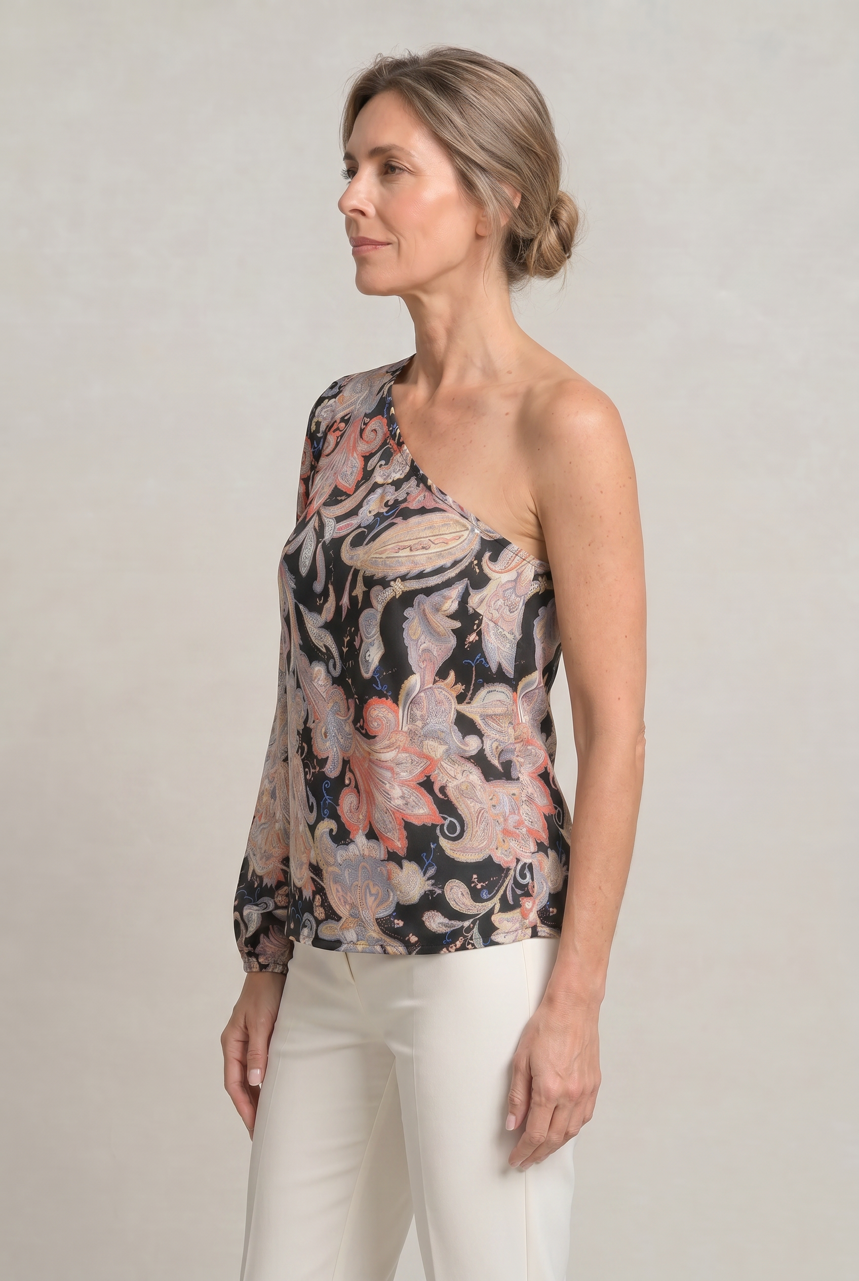 Women's One Shoulder Printed Long Sleeve Blouse