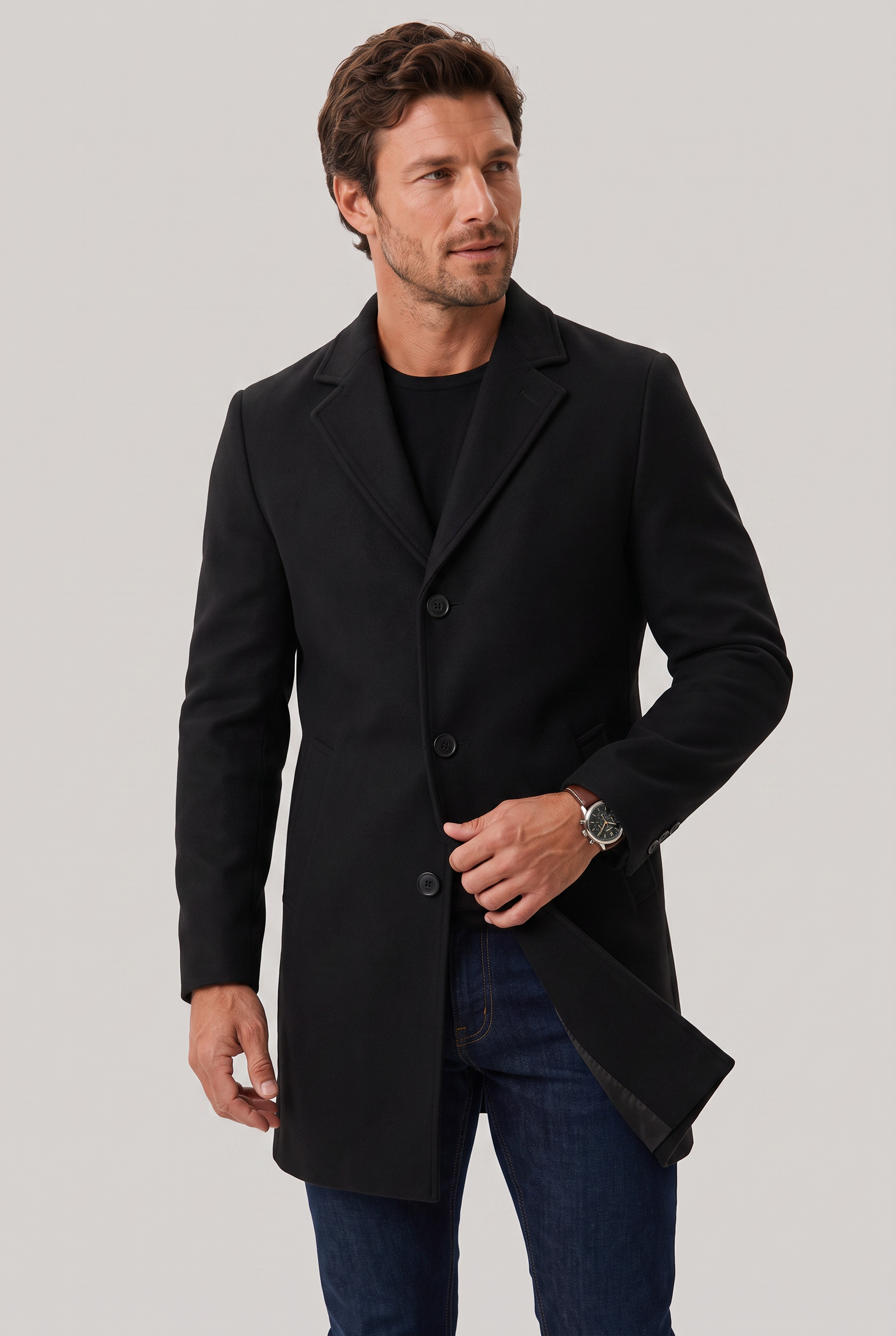 Men’s Mid-Length Tailored Single-Breasted Overcoat
