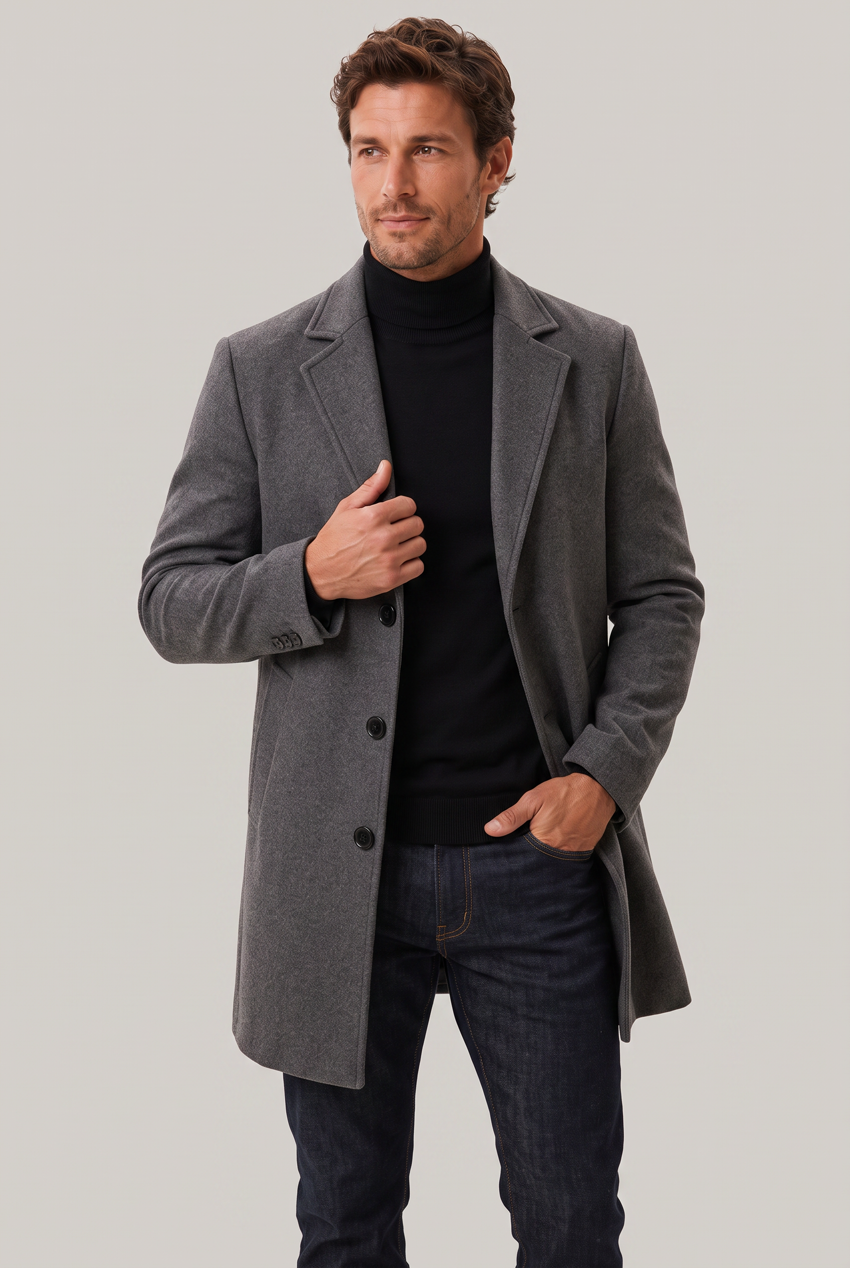 Men’s Mid-Length Tailored Single-Breasted Overcoat