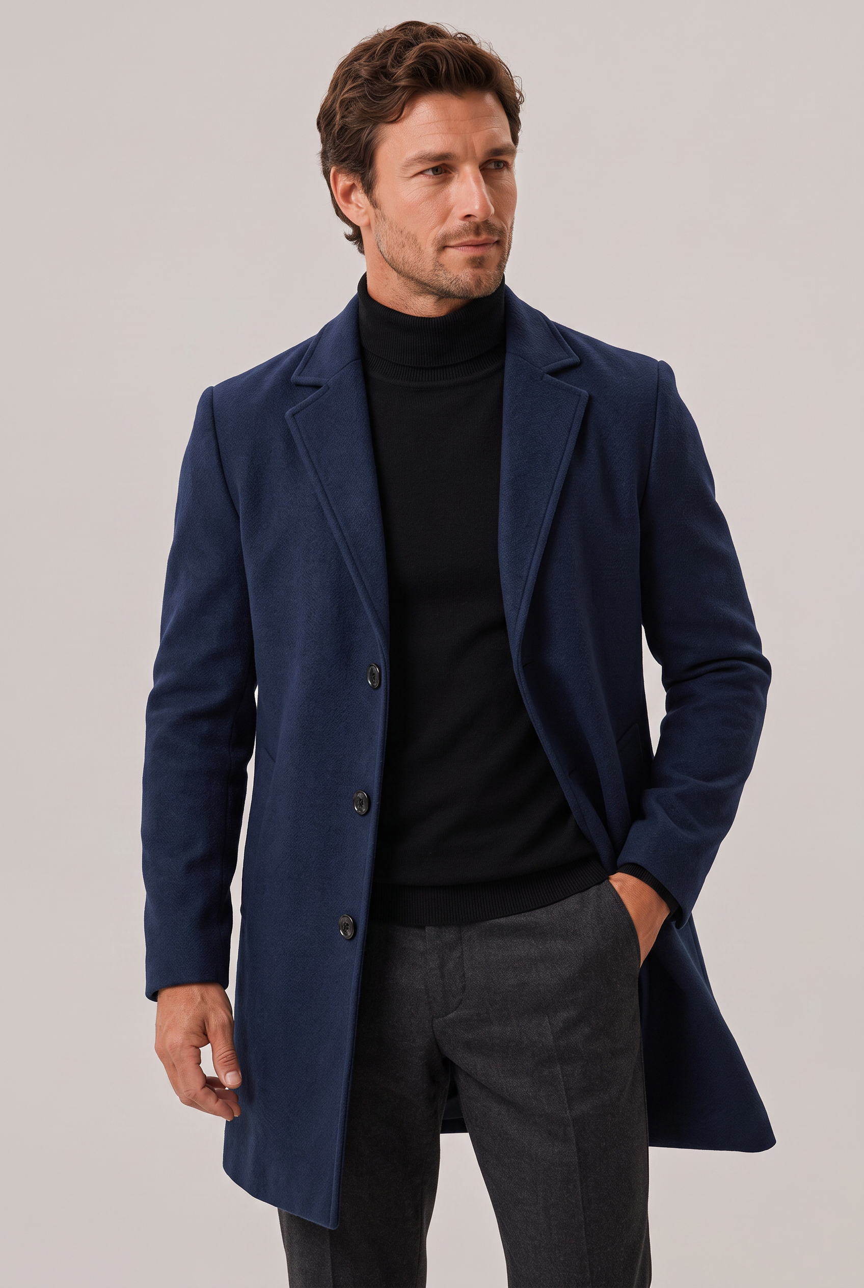 Men’s Mid-Length Tailored Single-Breasted Overcoat