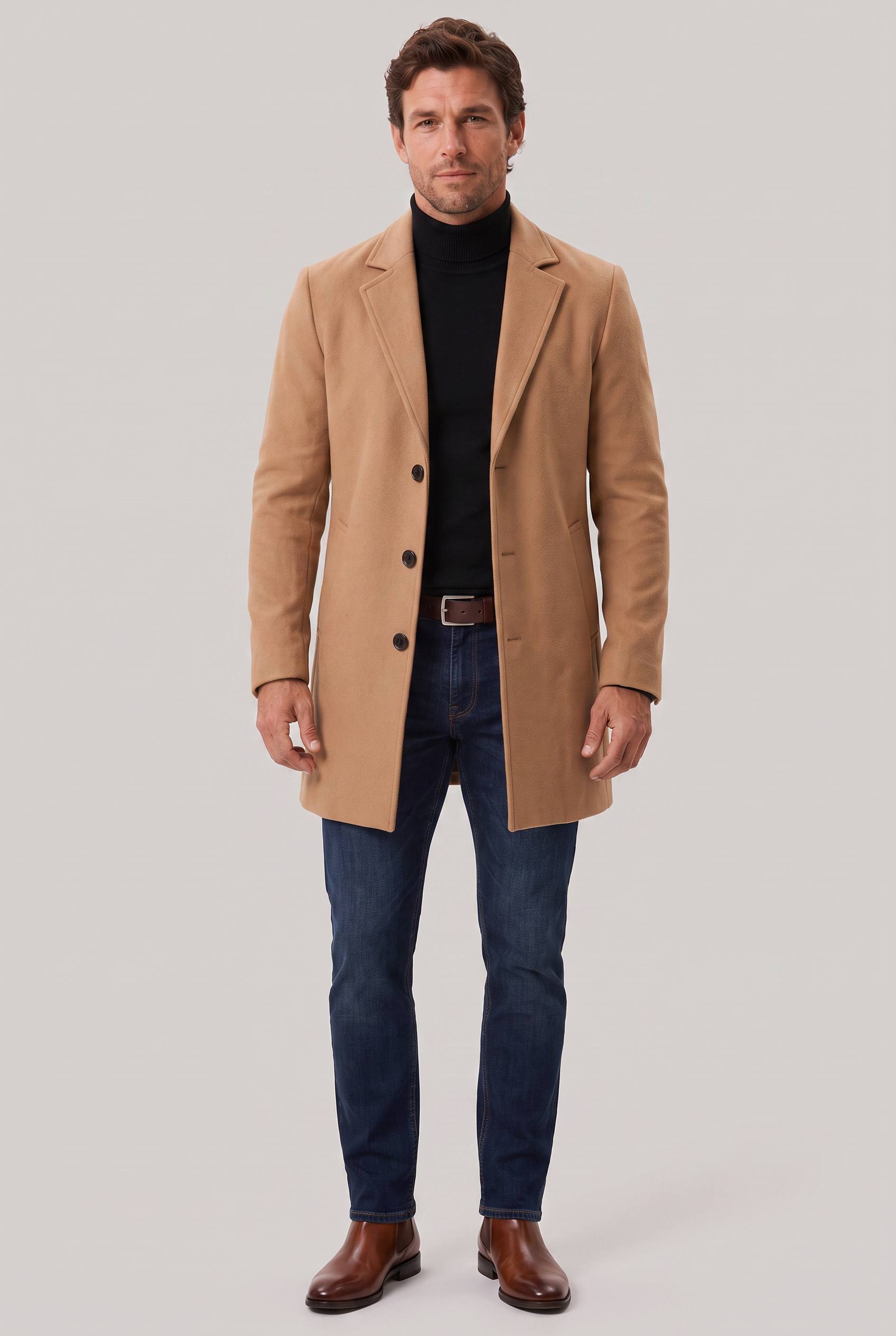 Men’s Mid-Length Tailored Single-Breasted Overcoat