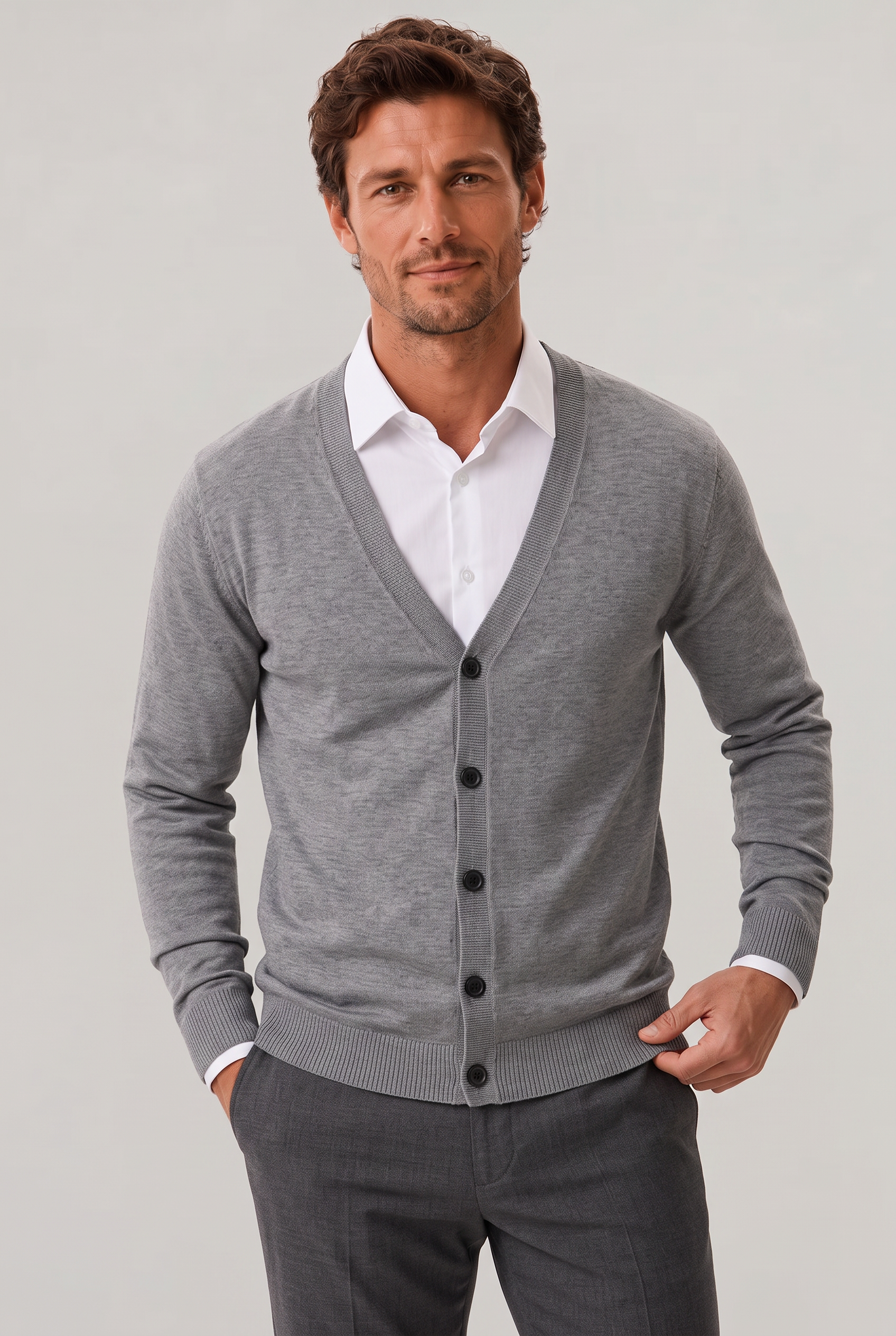 Men’s V-Neck Button-Front Cardigan - Knit Jumper