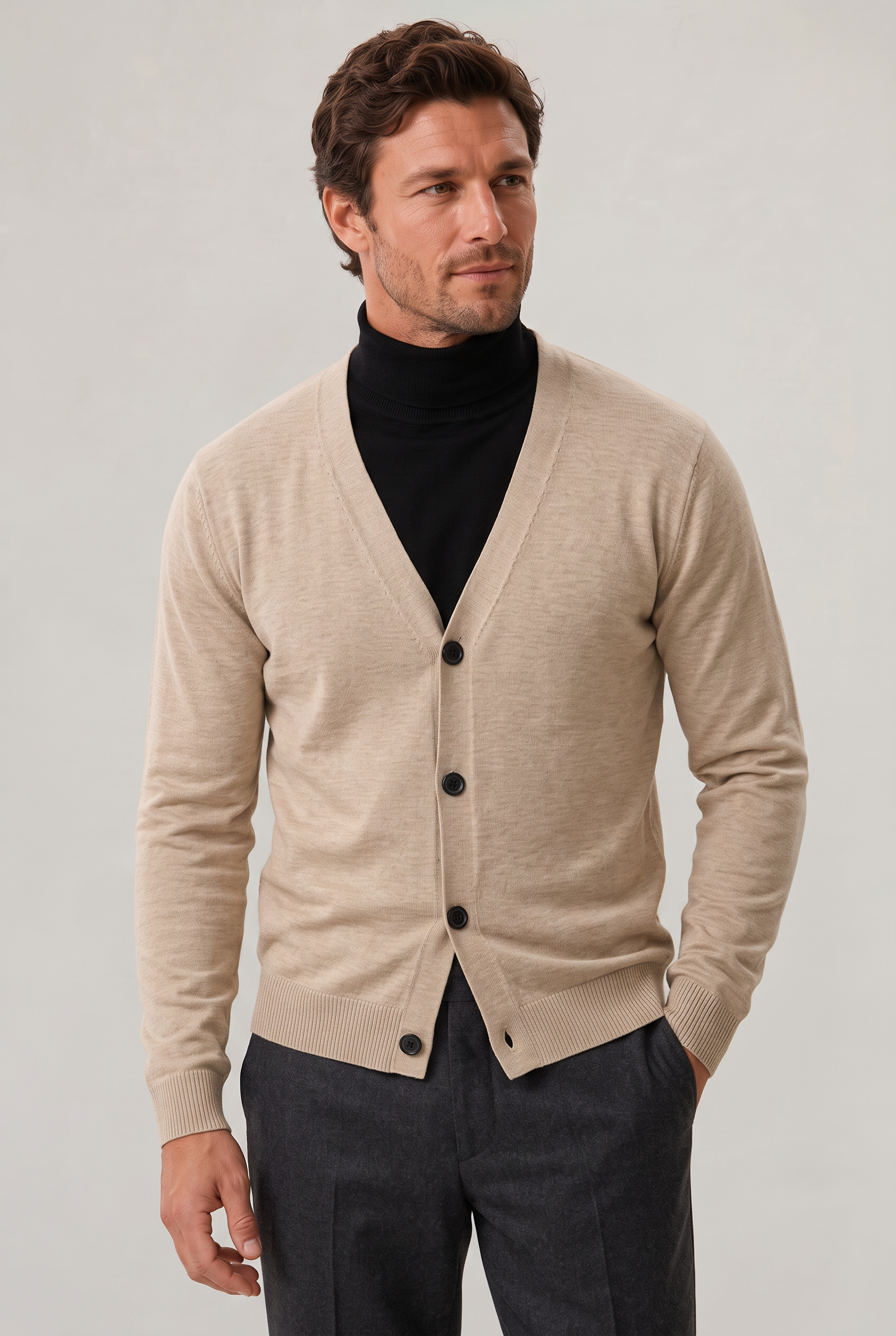 Men’s V-Neck Button-Front Cardigan - Knit Jumper