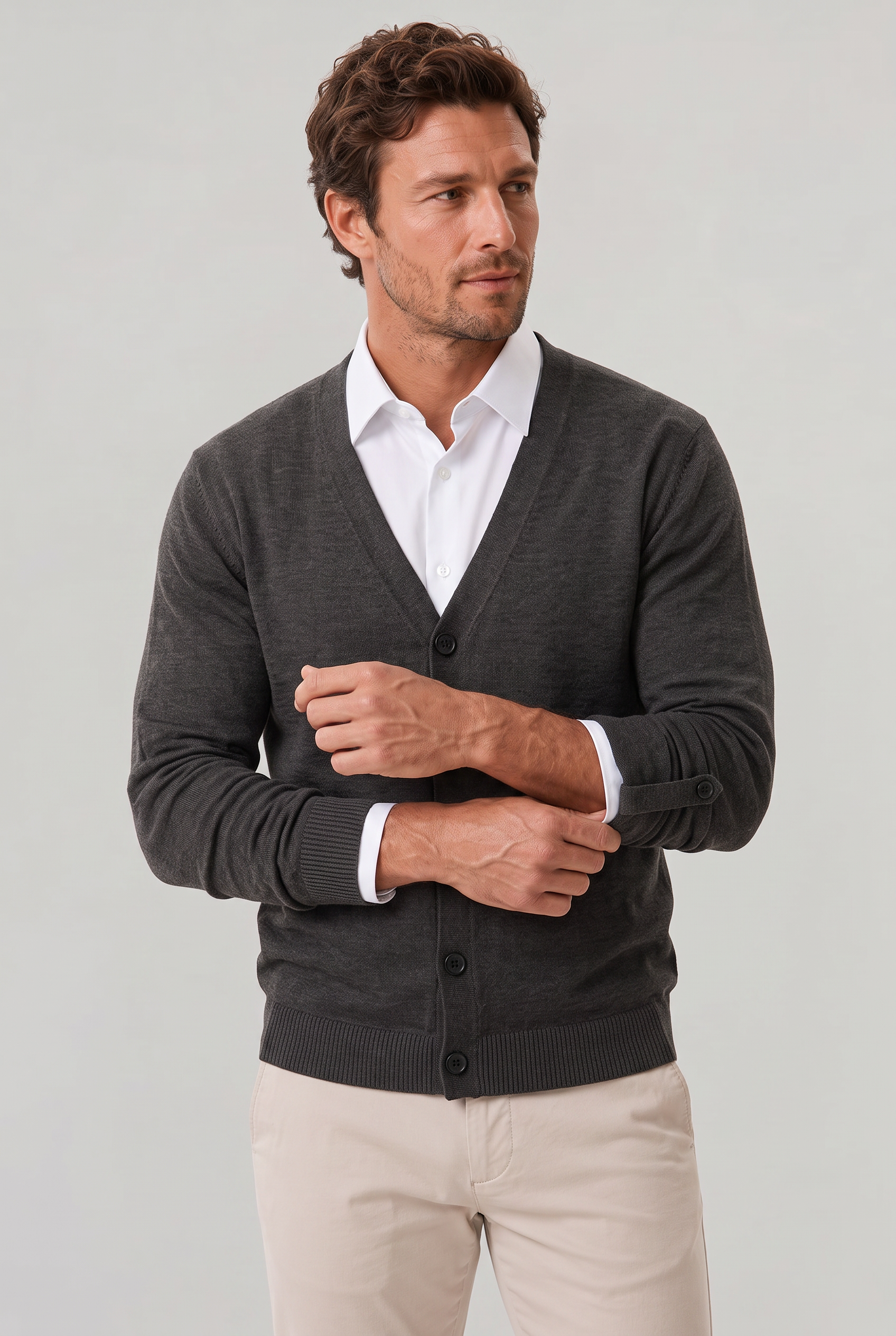 Men’s V-Neck Button-Front Cardigan - Knit Jumper