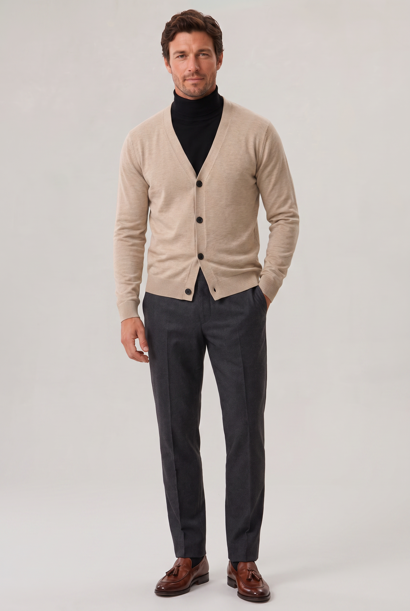Men’s V-Neck Button-Front Cardigan - Knit Jumper