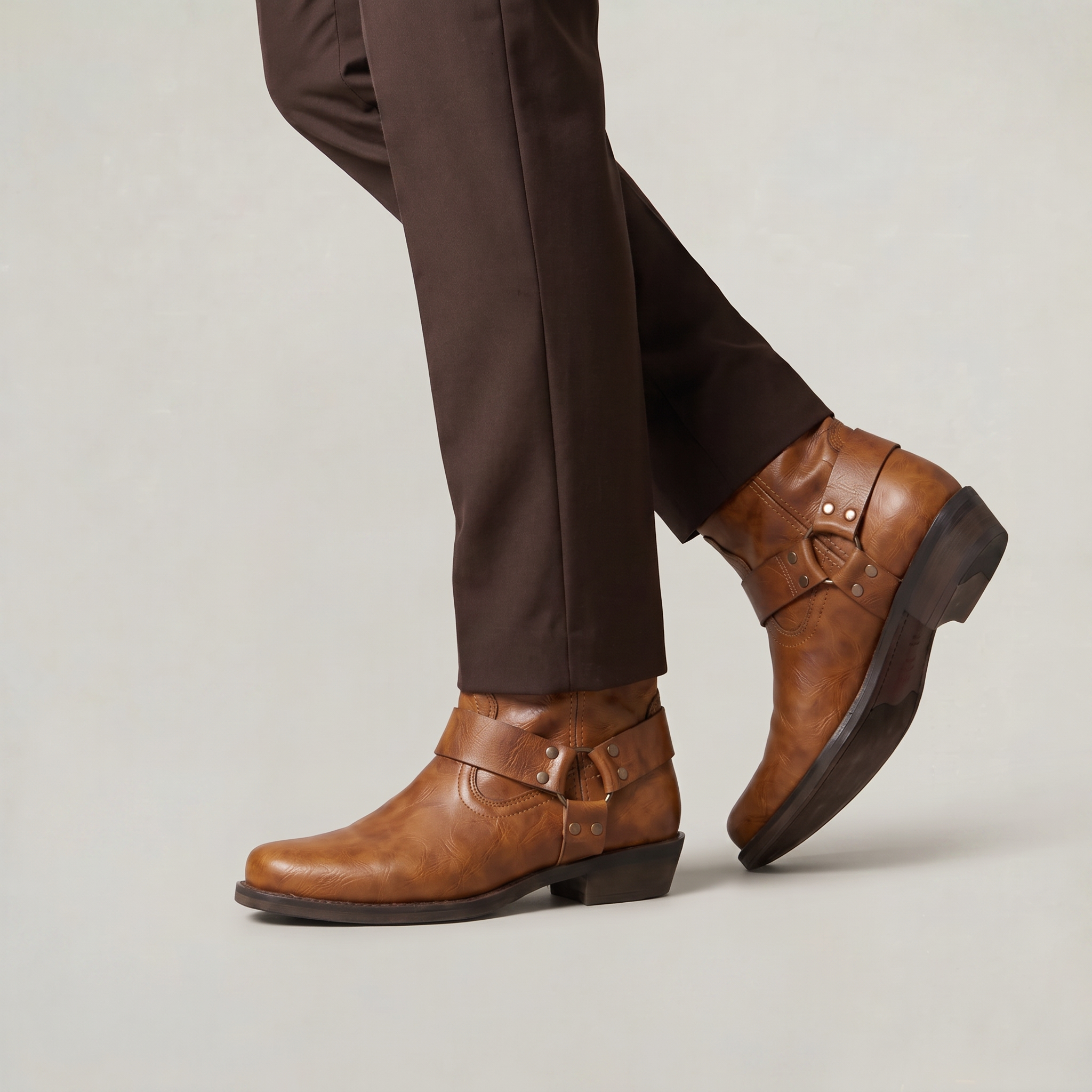 Men’s Leather Side-Zip Harness Ankle Boots