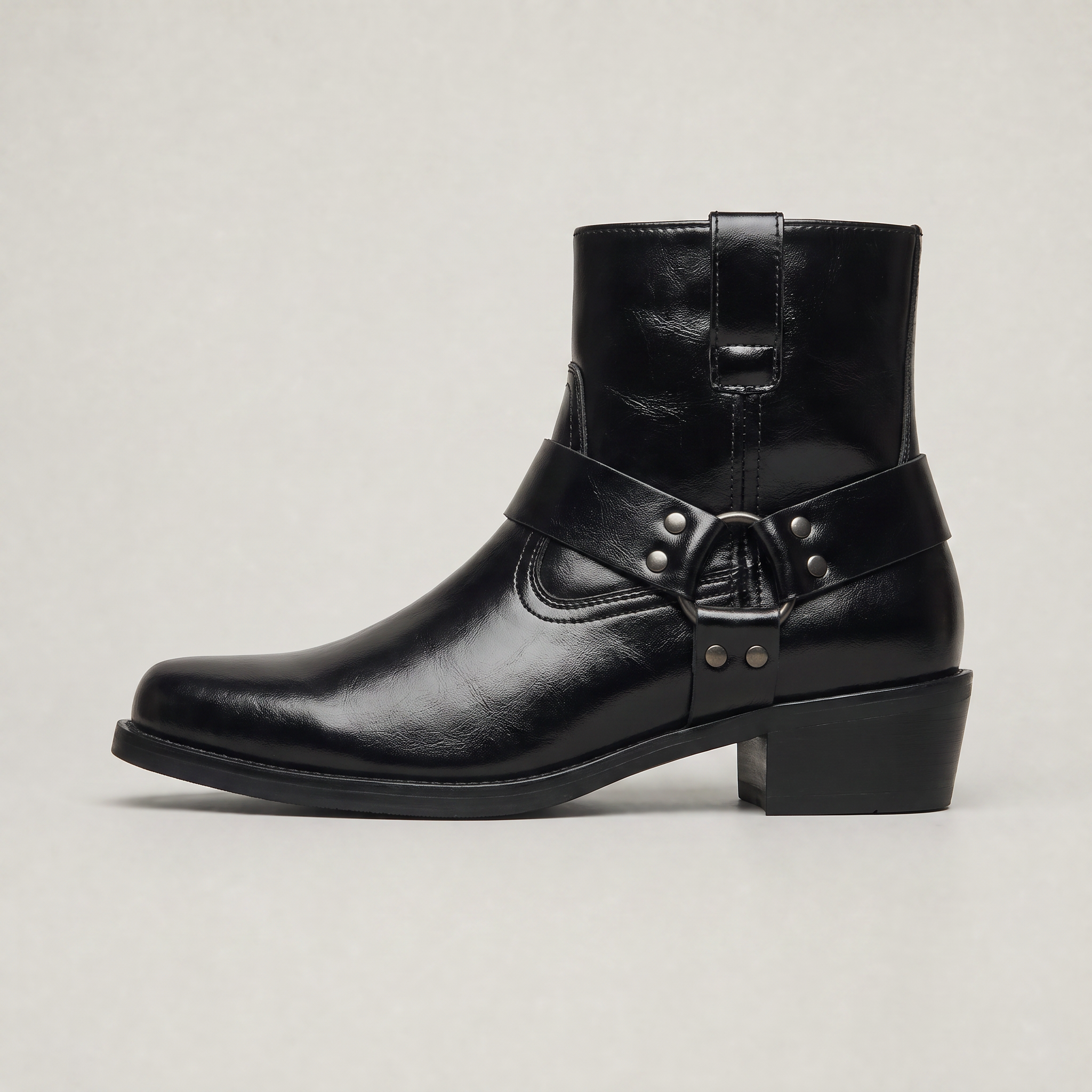 Men’s Leather Side-Zip Harness Ankle Boots