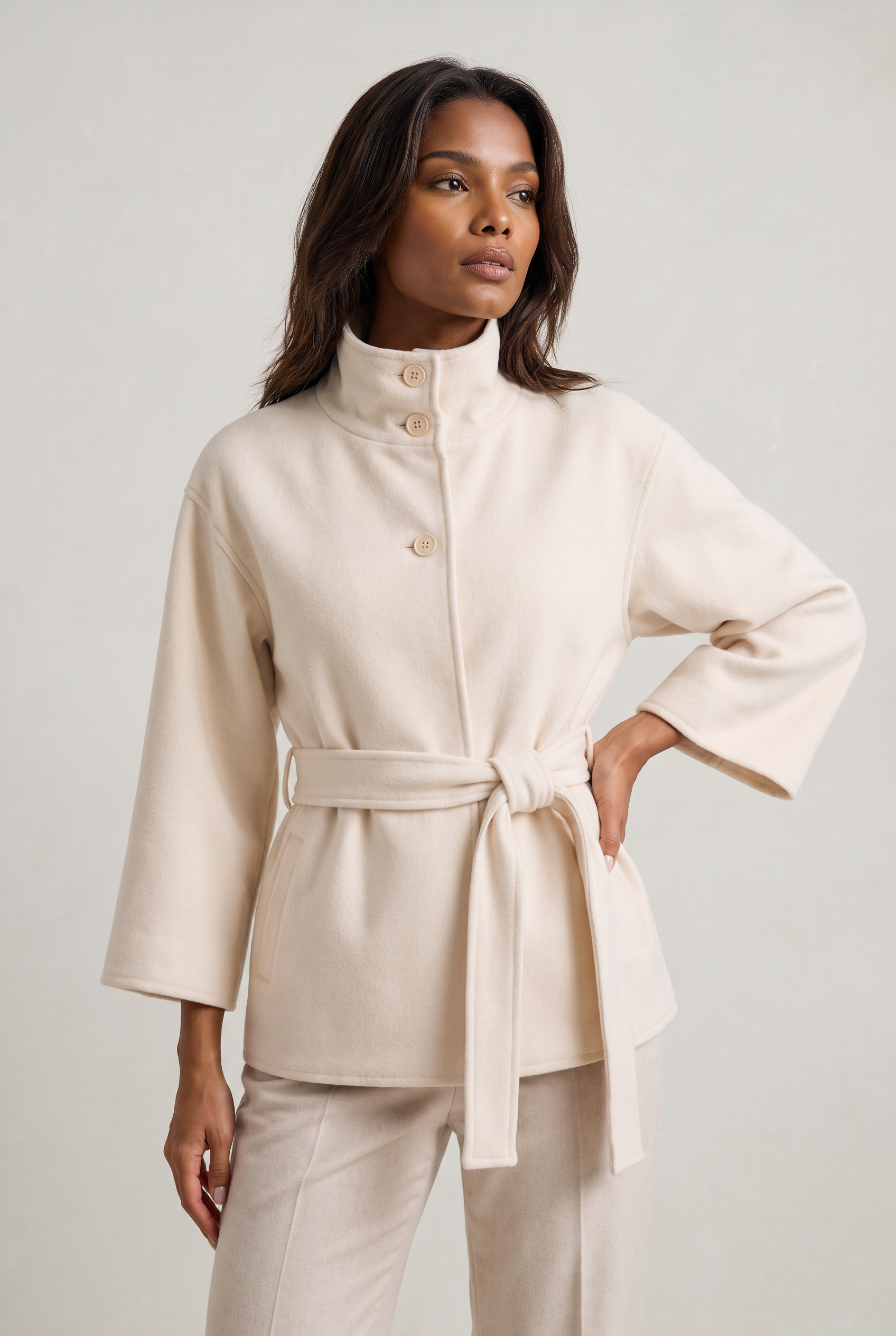 Women’s Belted Cape Jacket - Stand Collar Coat