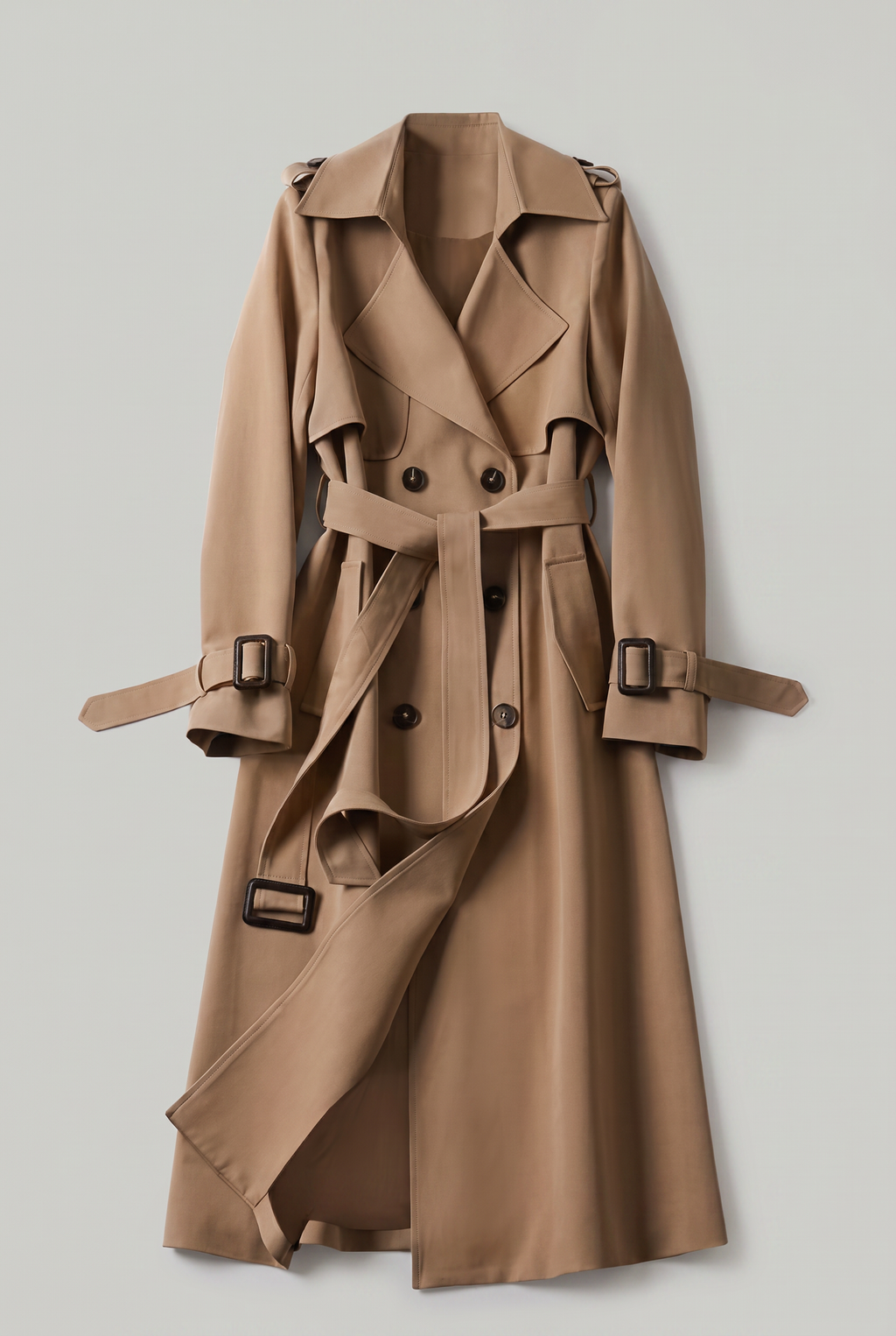 Women's Double-Breasted Belted Longline Trench Coat