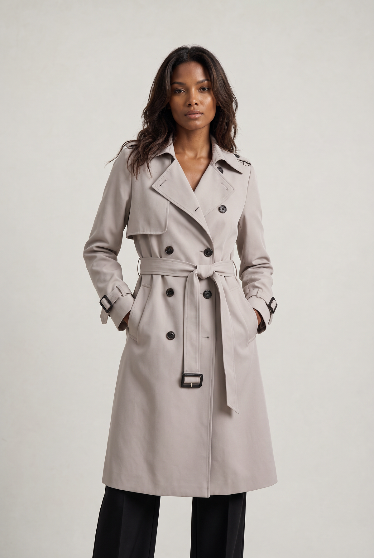 Women's Double-Breasted Belted Longline Trench Coat