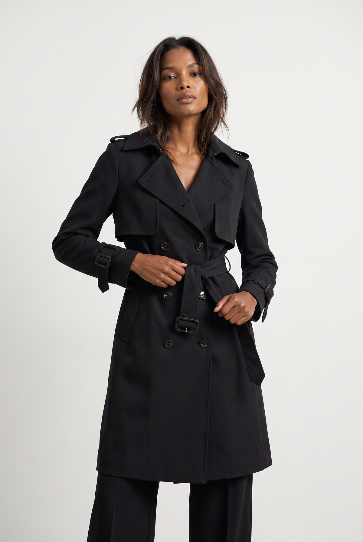Women's Double-Breasted Belted Longline Trench Coat