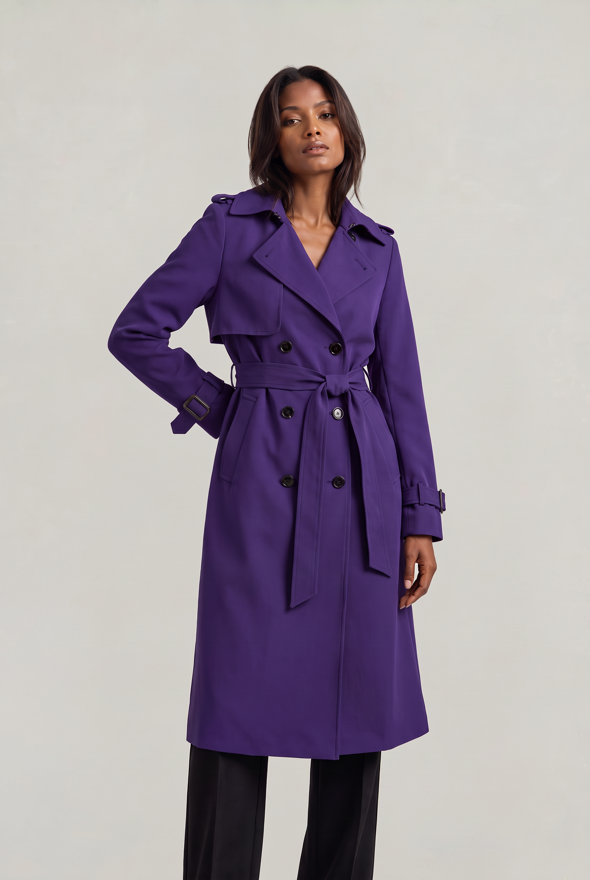 Women's Double-Breasted Belted Longline Trench Coat