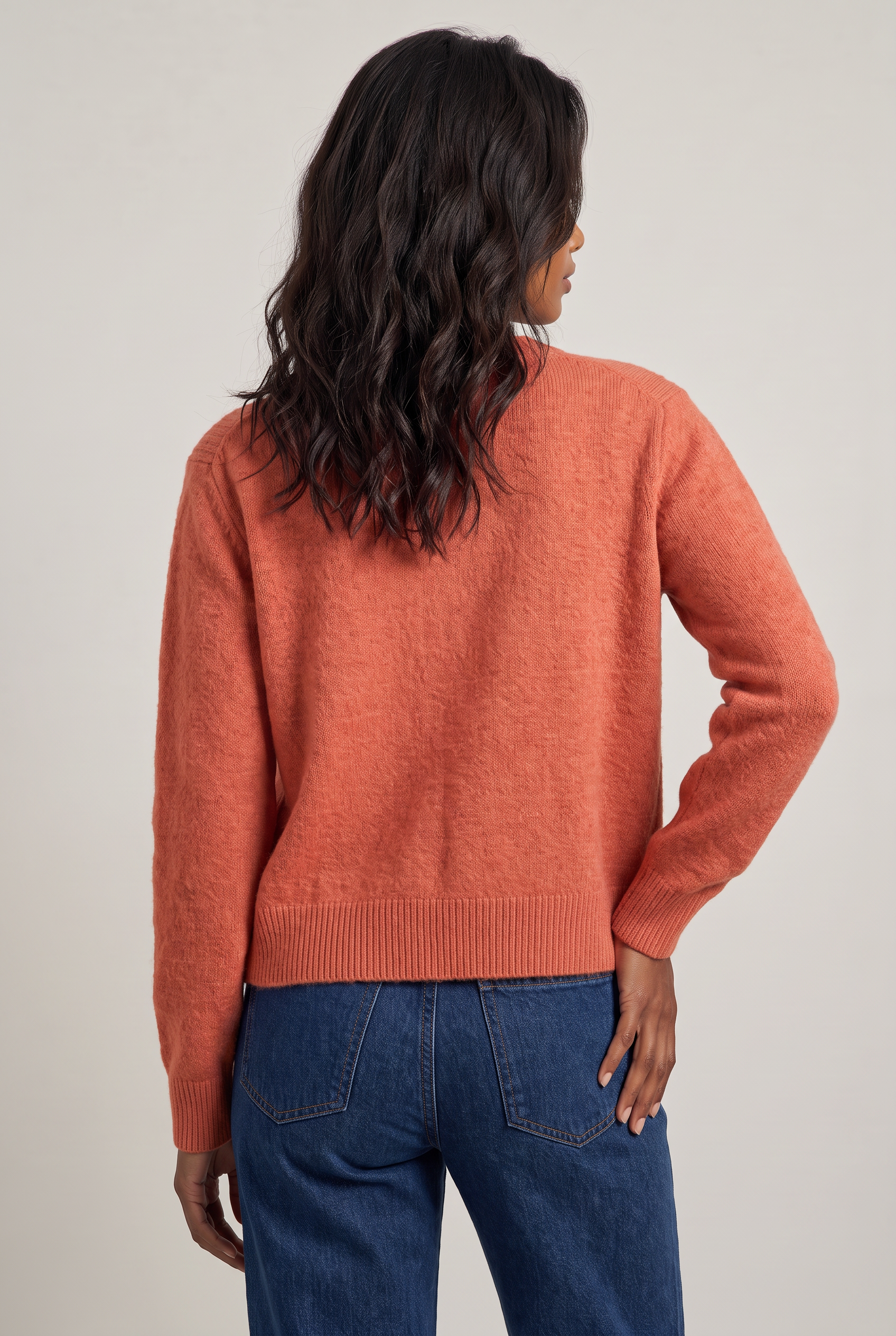 Women's Cropped Button Cardigan – Crew Neck Knitted Long Sleeve Jumper