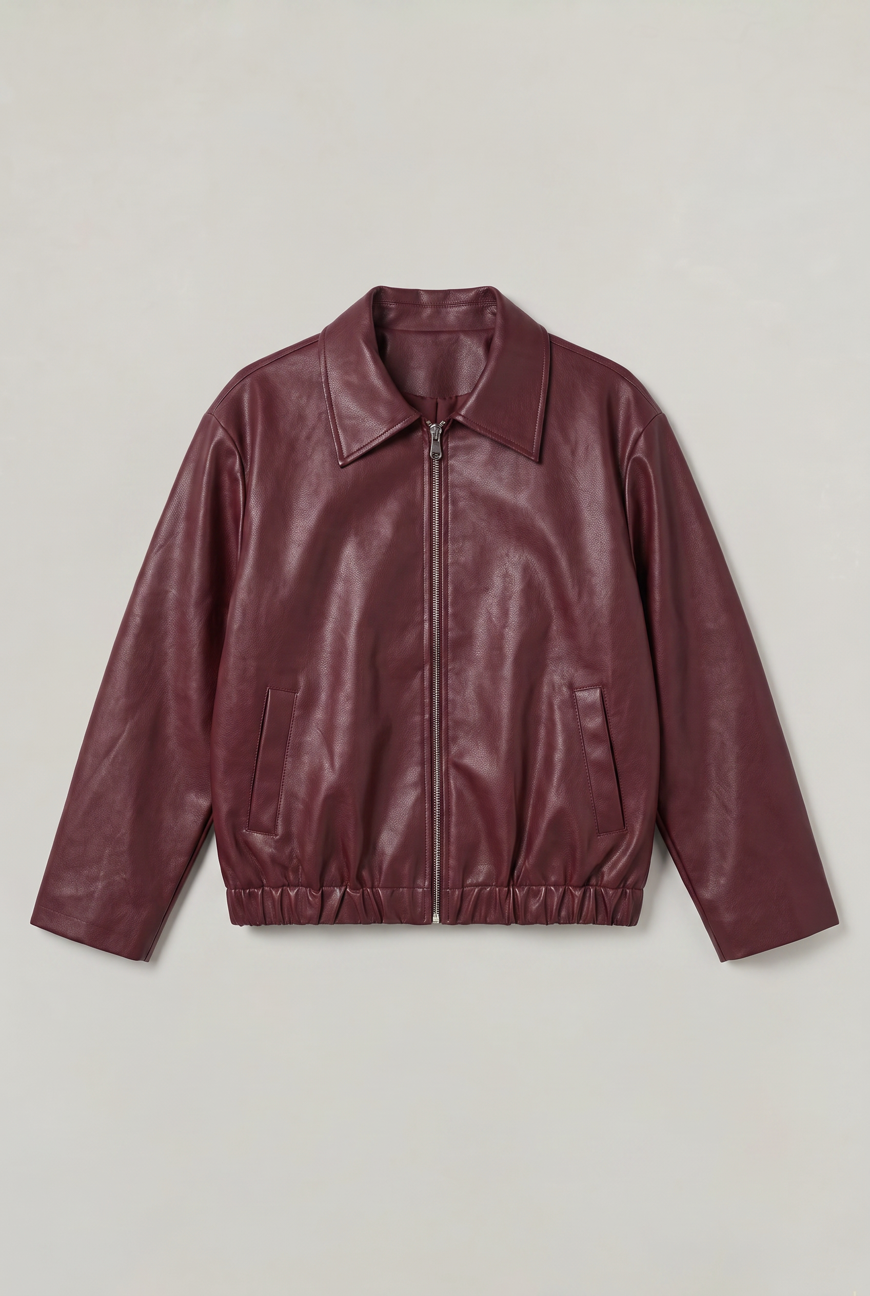 Women's Faux Leather Oversized Jacket – Vintage Zip-Up Biker Jacket