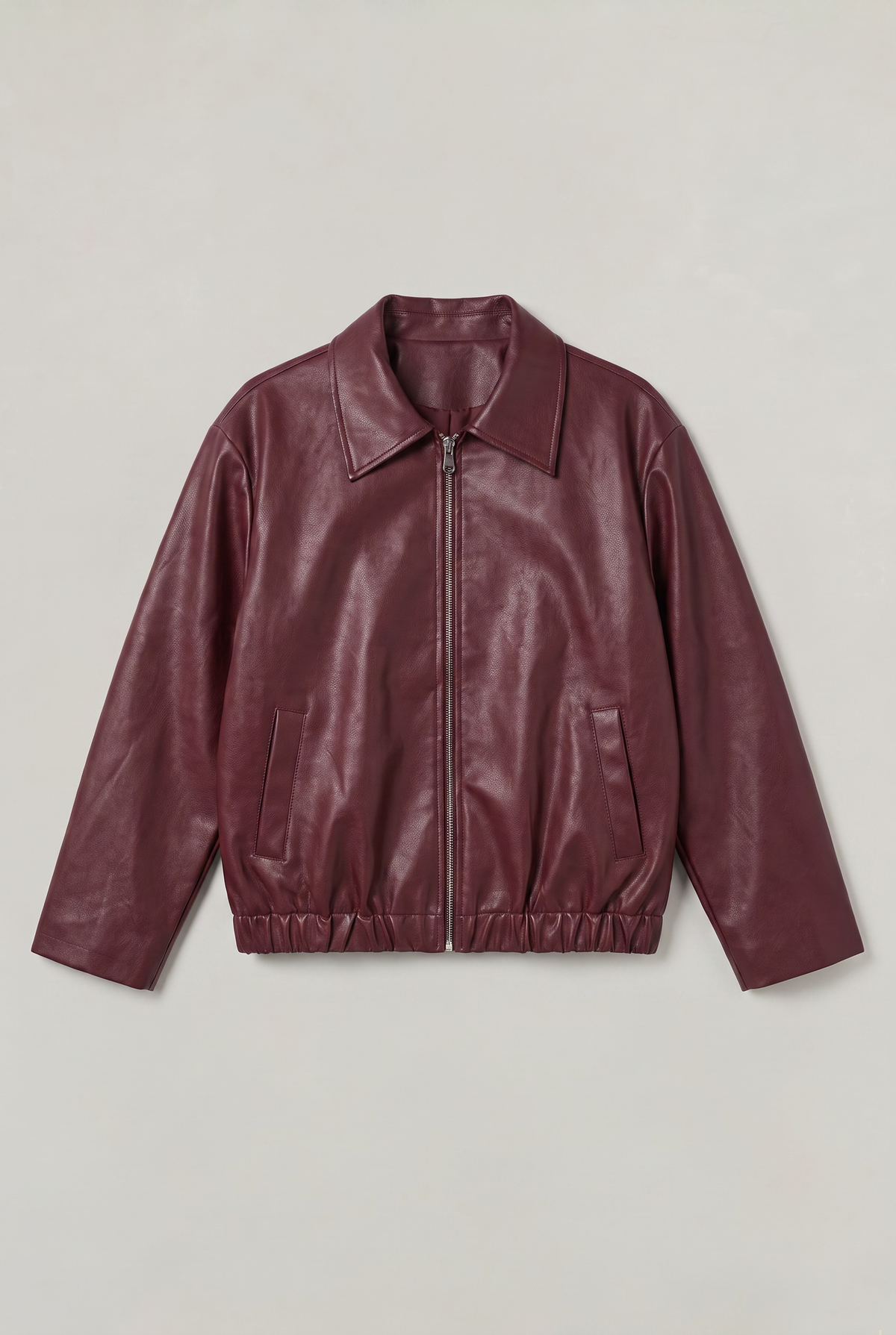 Women's Faux Leather Oversized Jacket – Vintage Zip-Up Biker Jacket