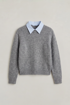 Women's 2-in-1 Collared Jumper – Knitted Shirt Layer Sweater