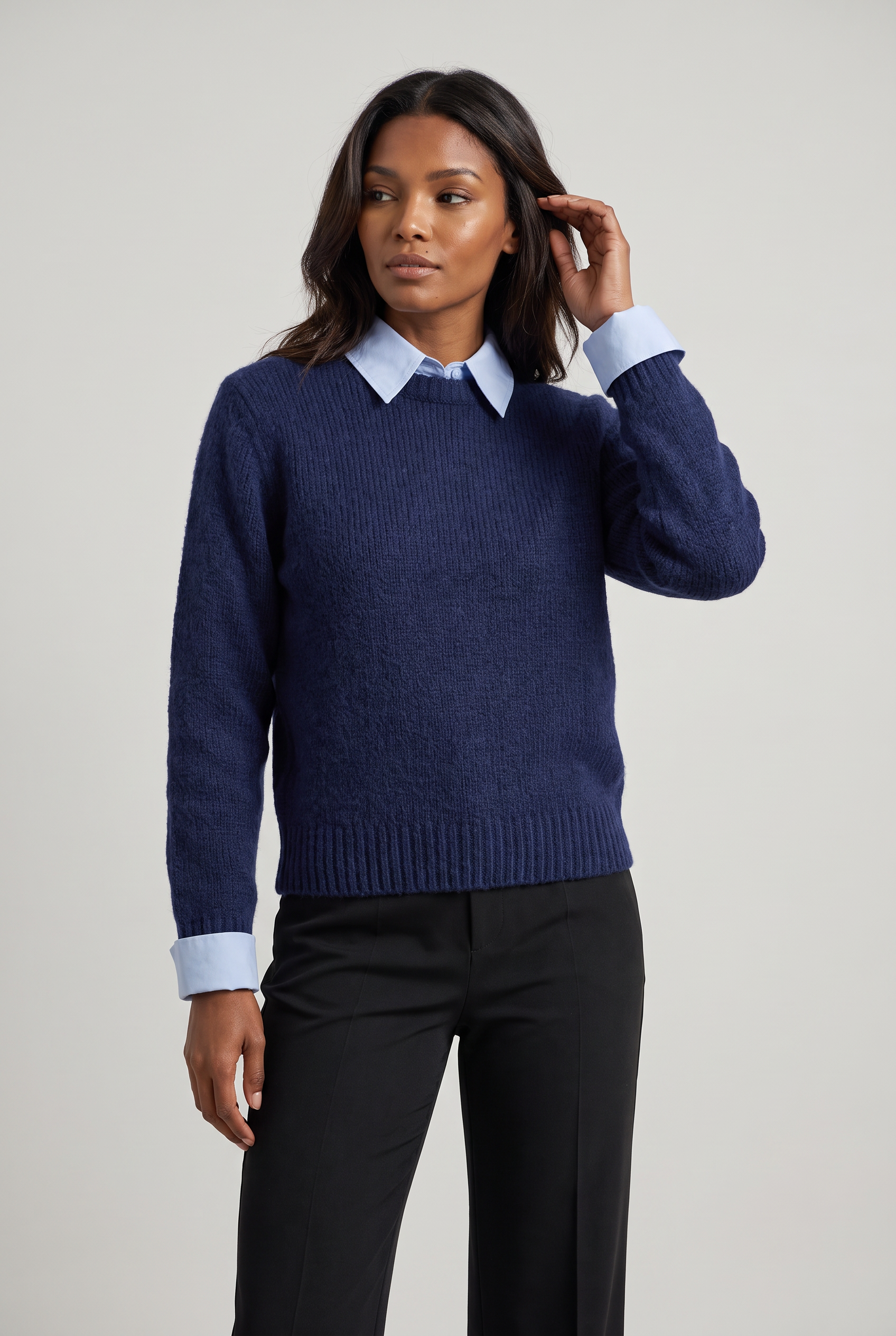 Women's 2-in-1 Collared Jumper – Knitted Shirt Layer Sweater