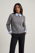 Women's 2-in-1 Collared Jumper – Knitted Shirt Layer Sweater