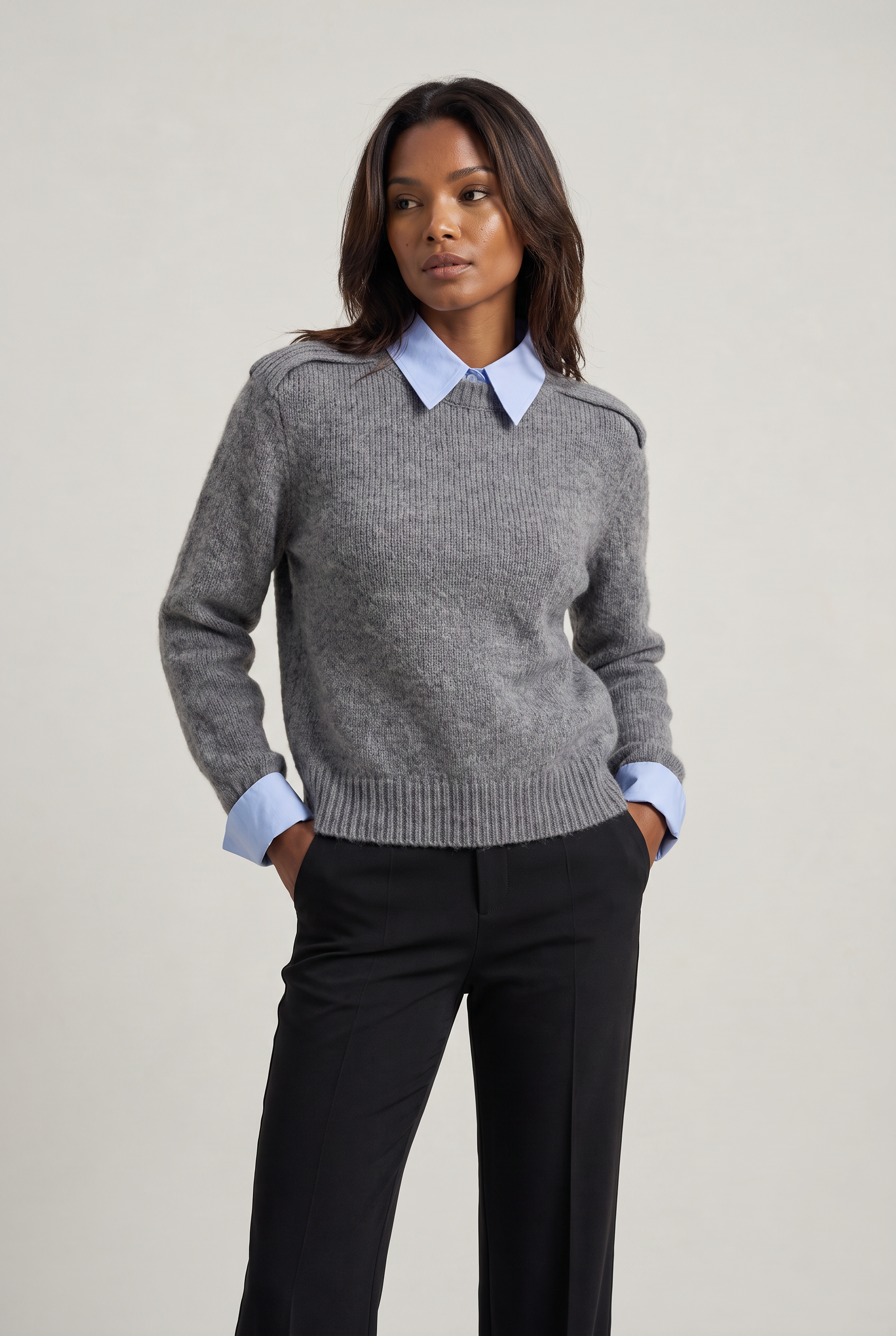 Women's 2-in-1 Collared Jumper – Knitted Shirt Layer Sweater