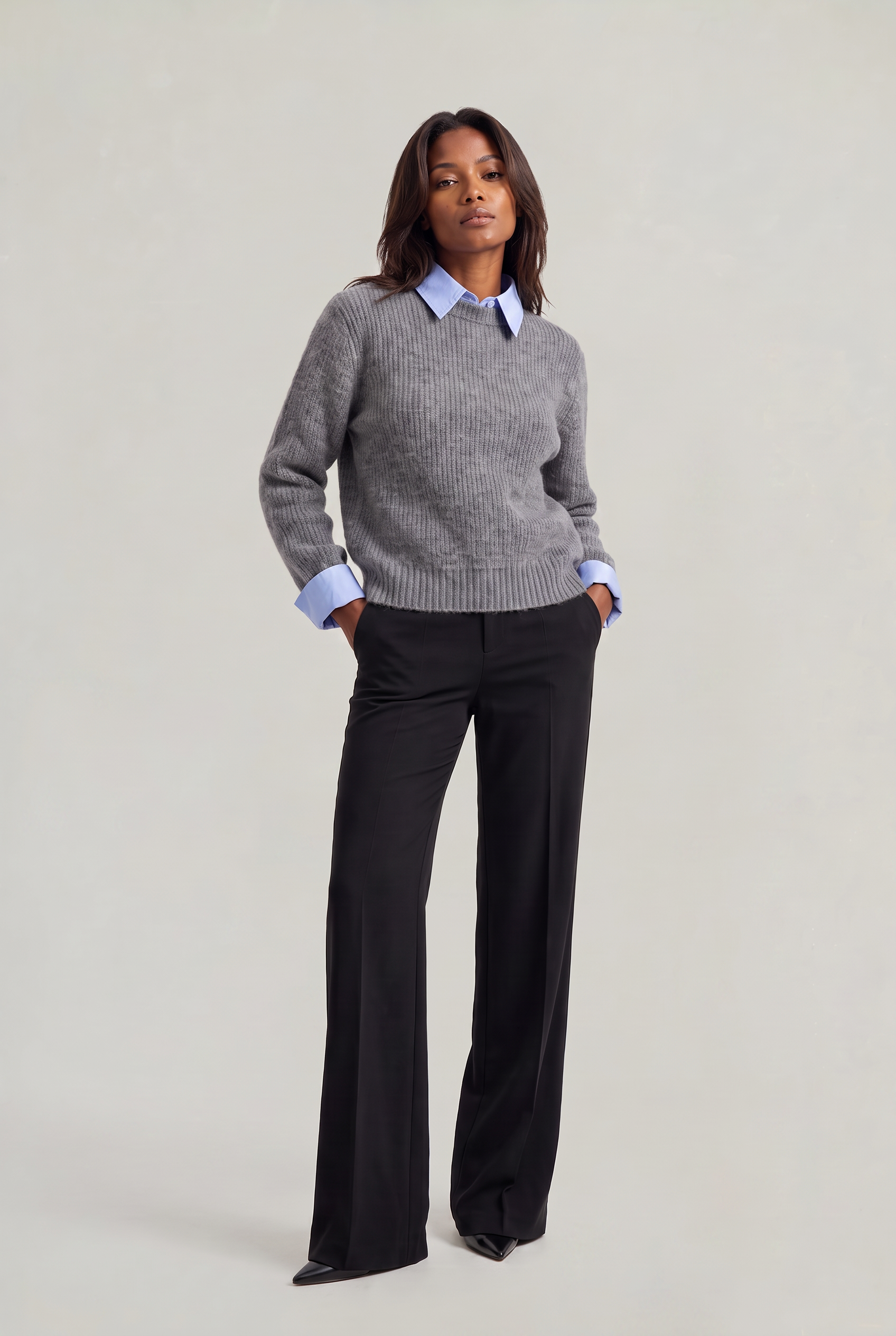 Women's 2-in-1 Collared Jumper – Knitted Shirt Layer Sweater