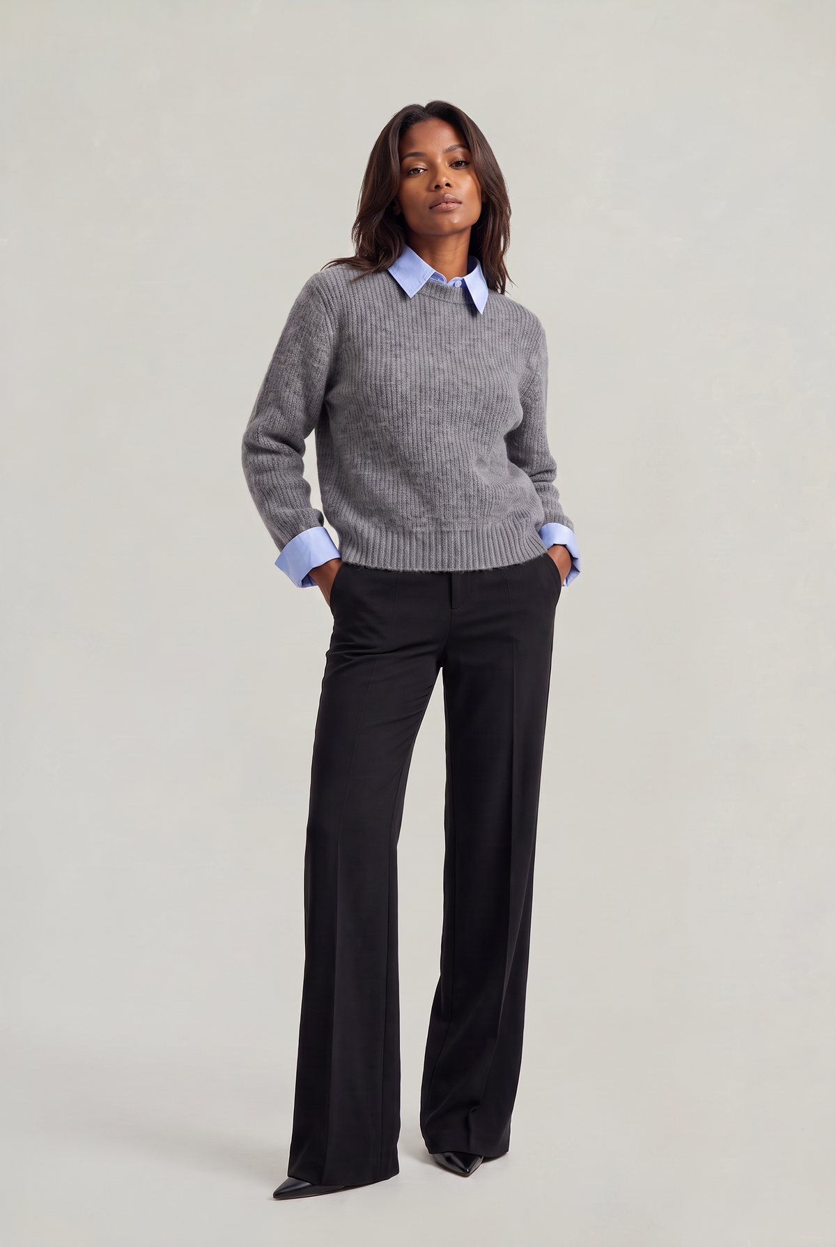 Women's 2-in-1 Collared Jumper – Knitted Shirt Layer Sweater