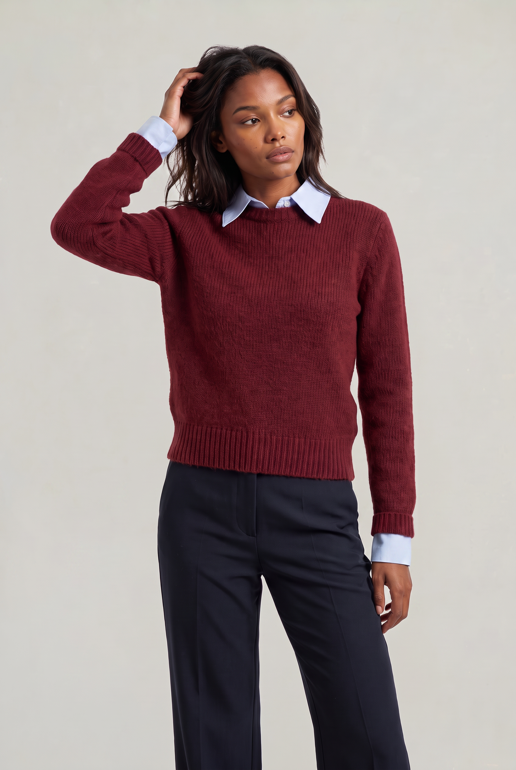 Women's 2-in-1 Collared Jumper – Knitted Shirt Layer Sweater